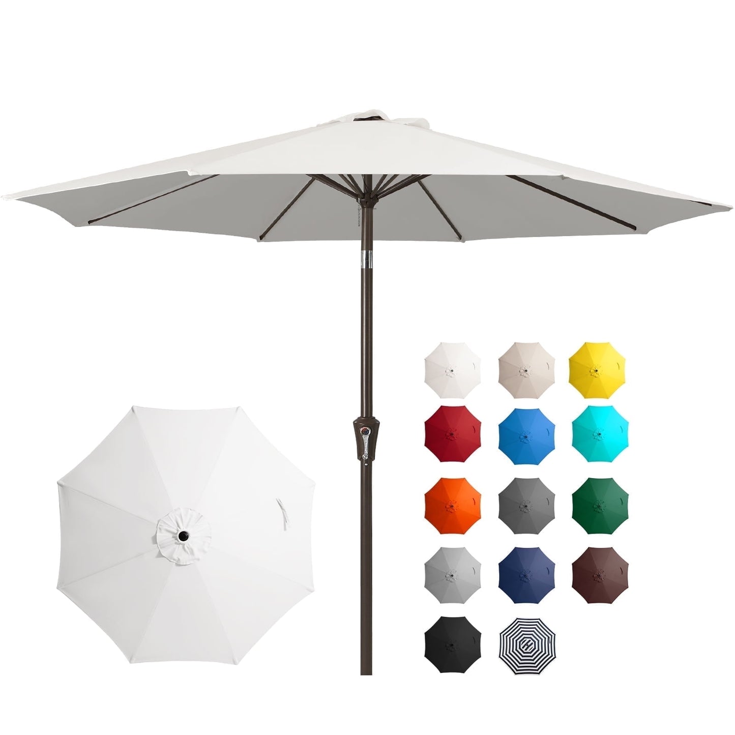 JUSTLET 9FT Outdoor Market Patio Umbrella with 8 Reinforced Steel Ribs, Crank Lift, Push Button Tilt, UV-Resistant, Windproof & Waterproof – Beige