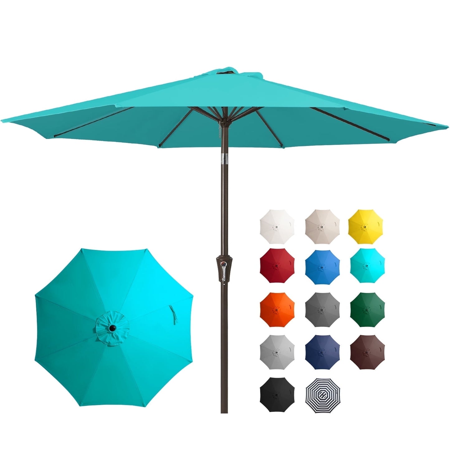 JUSTLET 9FT Outdoor Market Patio Umbrella with 8 Reinforced Steel Ribs, Crank Lift, Push Button Tilt, UV-Resistant, Windproof & Waterproof – Beige
