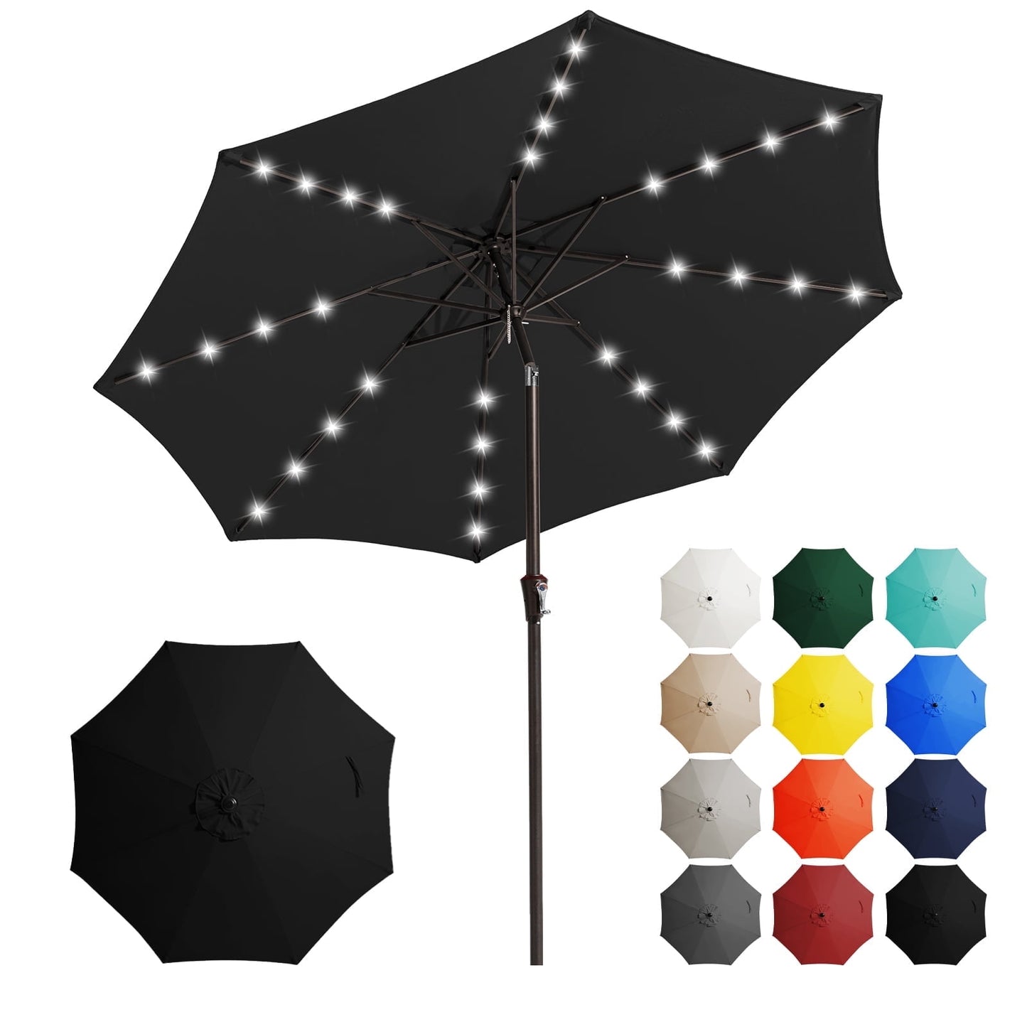 JUSTLET 11' Outdoor Patio Market Solar Umbrella w/ LED Lights, Beige