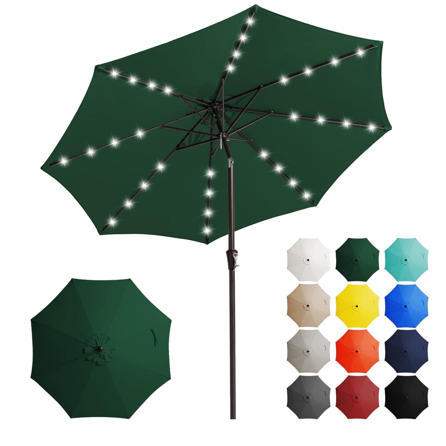 JUSTLET 11' Outdoor Patio Market Solar Umbrella w/ LED Lights, Beige