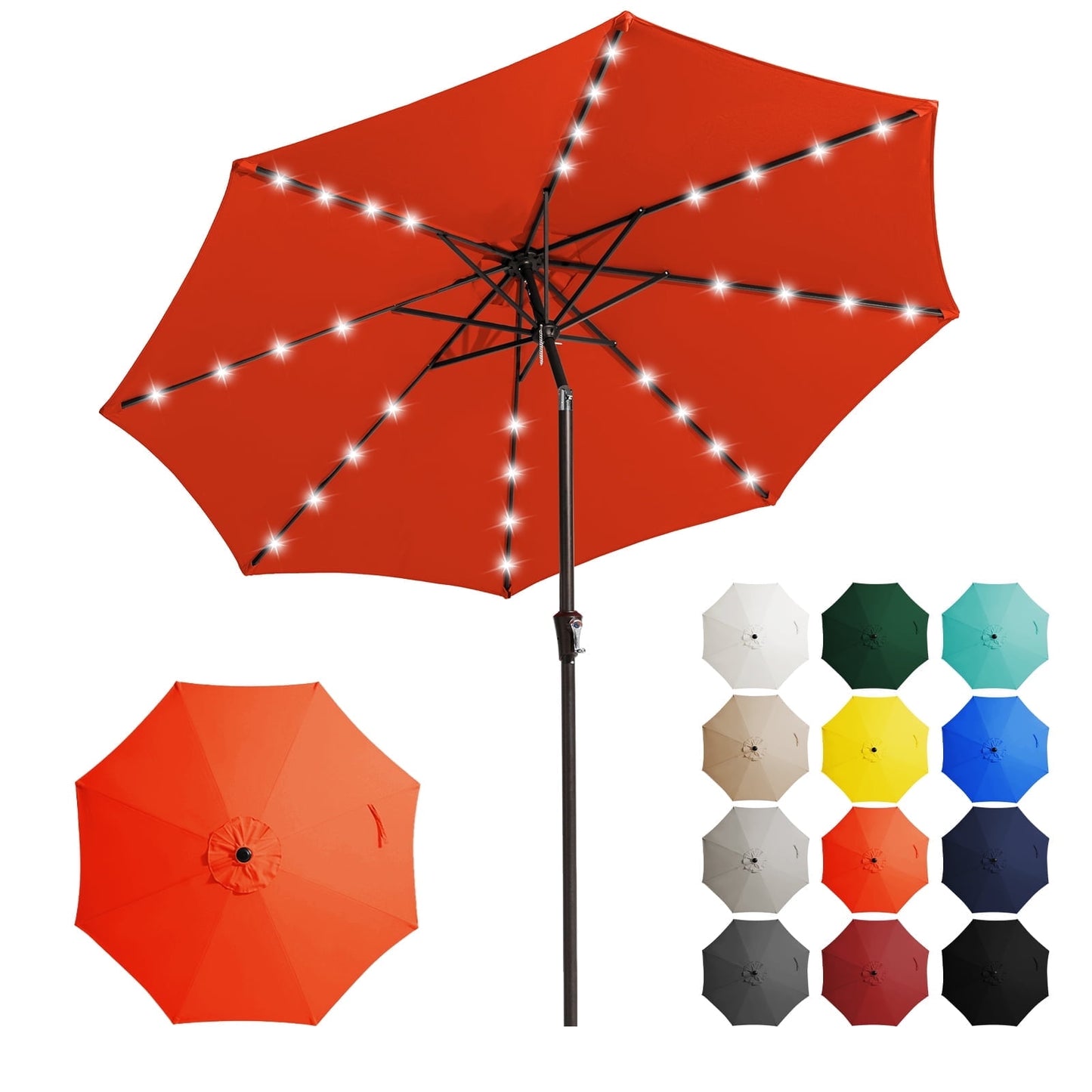 JUSTLET 11' Outdoor Patio Market Solar Umbrella w/ LED Lights, Beige
