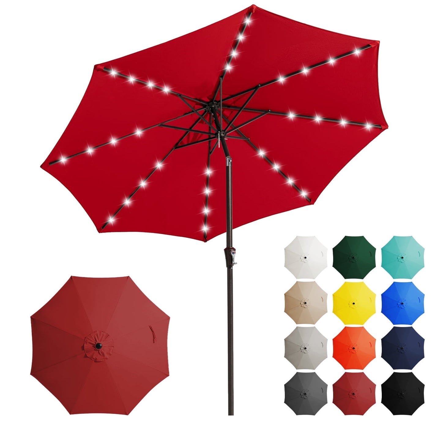 JUSTLET 11' Outdoor Patio Market Solar Umbrella w/ LED Lights, Beige