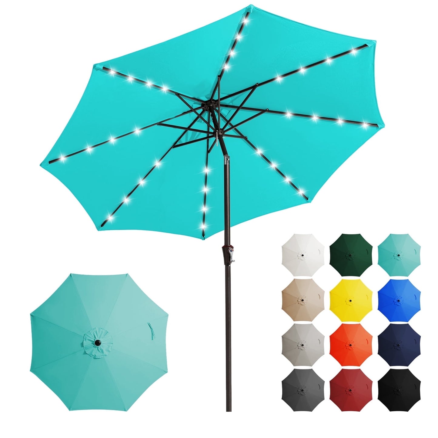JUSTLET 11' Outdoor Patio Market Solar Umbrella w/ LED Lights, Beige