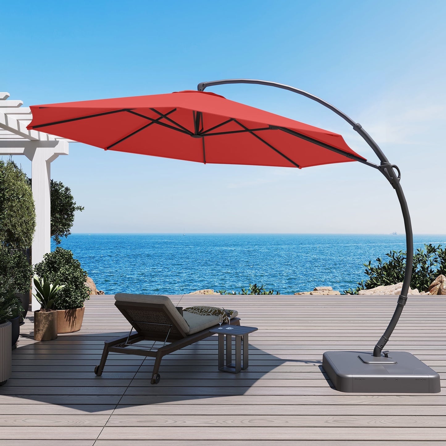 LAUSAINT HOME 11FT Patio Umbrella with Base, Outdoor Deluxe Curvy Cantilever Umbrella for Patio Pool Deck, Champagne