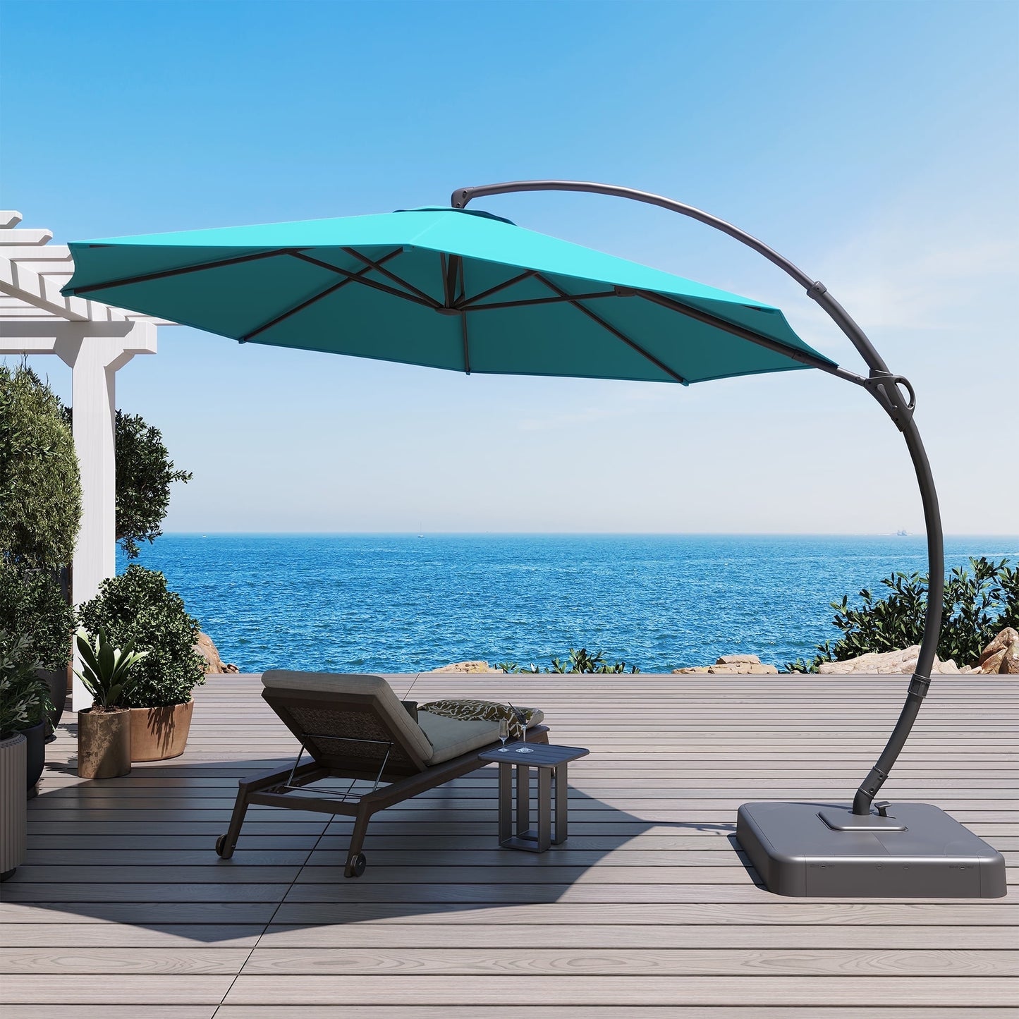 LAUSAINT HOME 11FT Patio Umbrella with Base, Outdoor Deluxe Curvy Cantilever Umbrella for Patio Pool Deck, Champagne