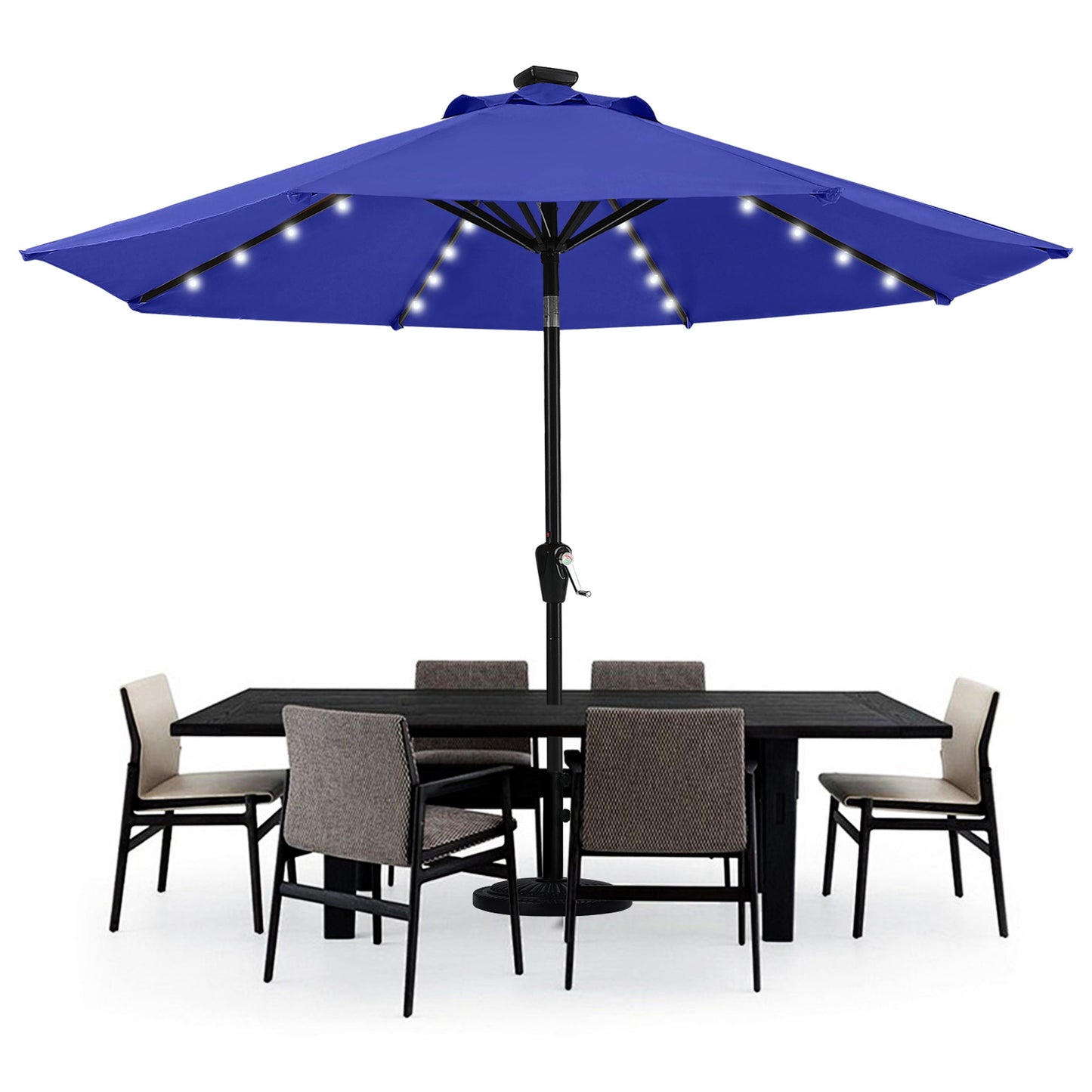 MASTERCANOPY 9ft Solar Patio Umbrella with 32 LED Lights Easy Tilt and Crank 8 Ribs, Khaki