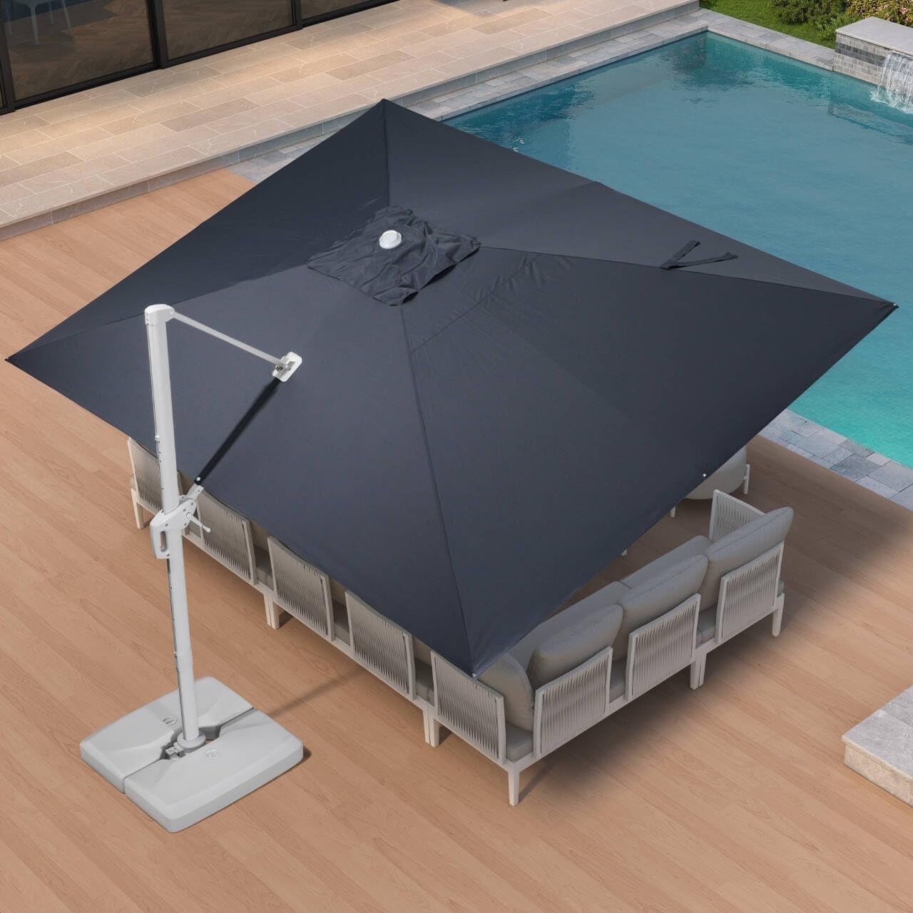 PURPLE LEAF 9 × 11.5 FT Patio Umbrella White Cantilever Offset Umbrella Rectangle Outdoor Umbrella with 360° Rotation for Garden Deck Pool, Beige