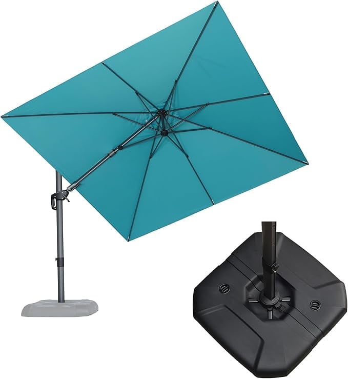 PURPLE LEAF 10x10 Ft Cantilever Umbrella Left-right Tilting Swivel Square Outdoor Patio Umbrella Large Offset Aluminum Umbrella with 360°Rotation Adjustable Pool Umbrella,Gray