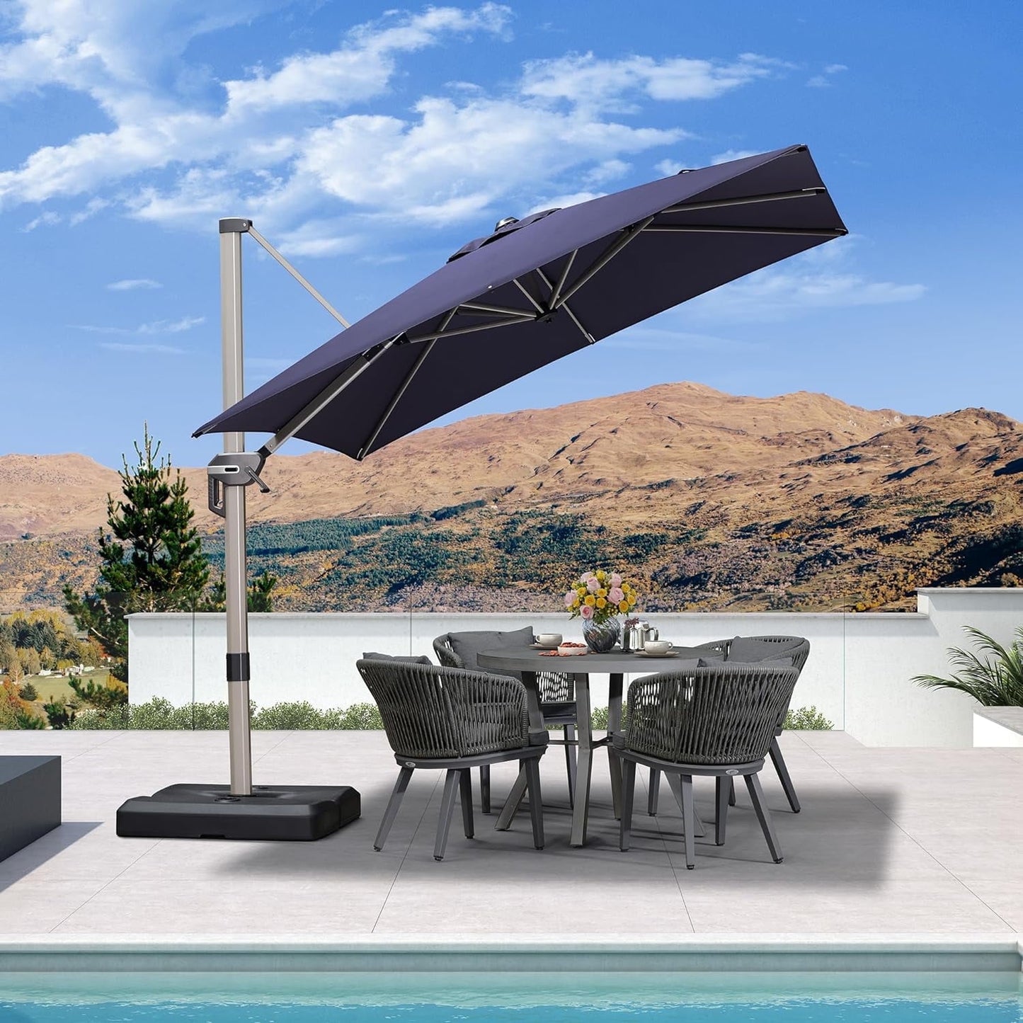 PURPLE LEAF 8 × 8 FT Patio Umbrella, Outdoor Cantilever Umbrella with Champagne Post, Hanging Offset Umbrella for Pool, Deck Garden, Grey