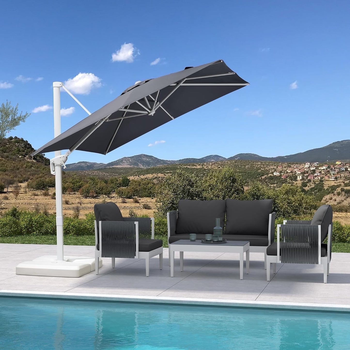 PURPLE LEAF 9 × 11.5 FT Patio Umbrella White Cantilever Offset Umbrella Rectangle Outdoor Umbrella with 360° Rotation for Garden Deck Pool, Beige