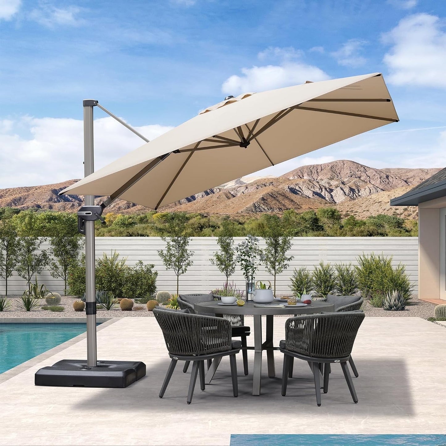 PURPLE LEAF 8 × 8 FT Patio Umbrella, Outdoor Cantilever Umbrella with Champagne Post, Hanging Offset Umbrella for Pool, Deck Garden, Grey