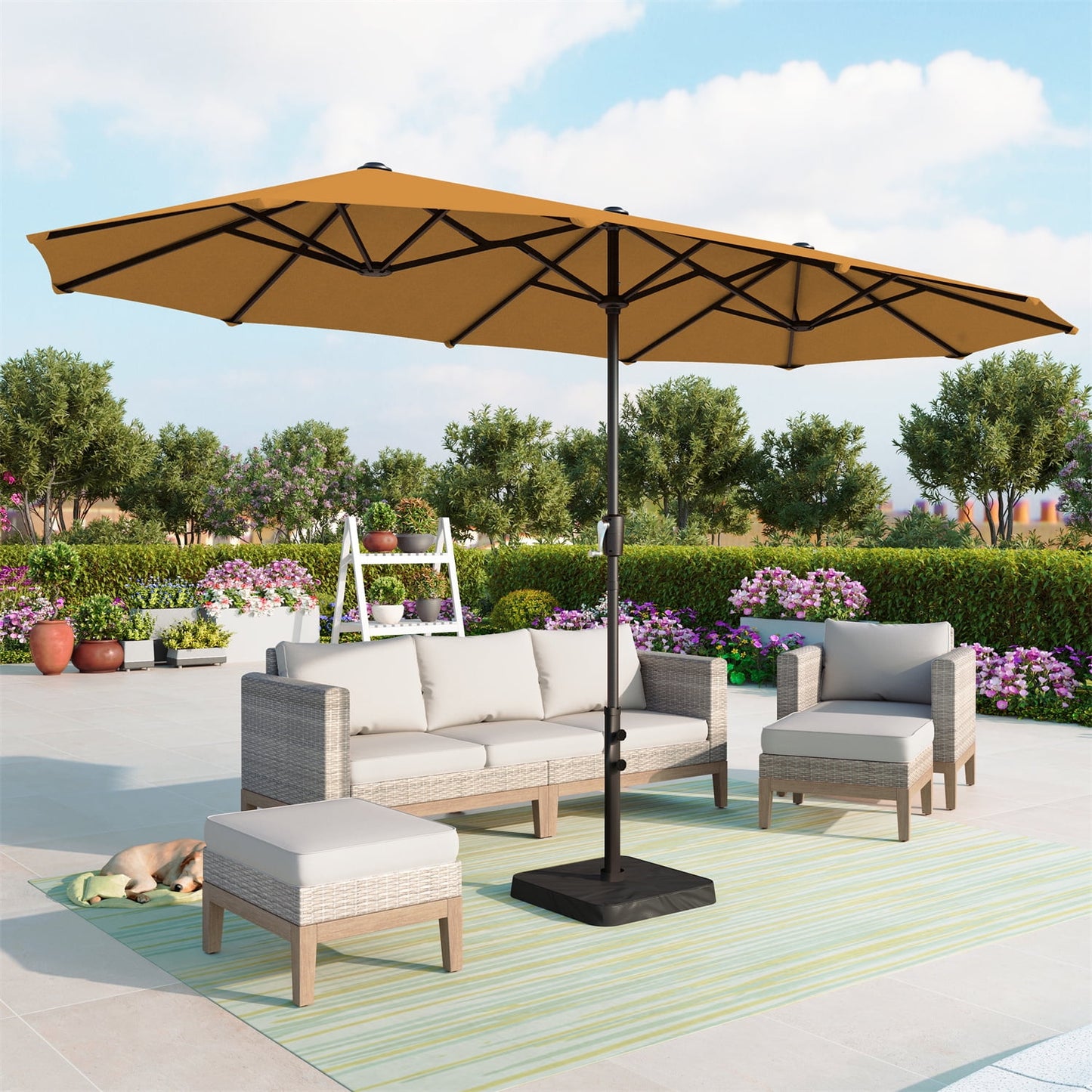 Summit Living 13 ft Large Patio Umbrella Double-Sided Rectangular Outdoor Market Table Umbrella for Outside – Beige