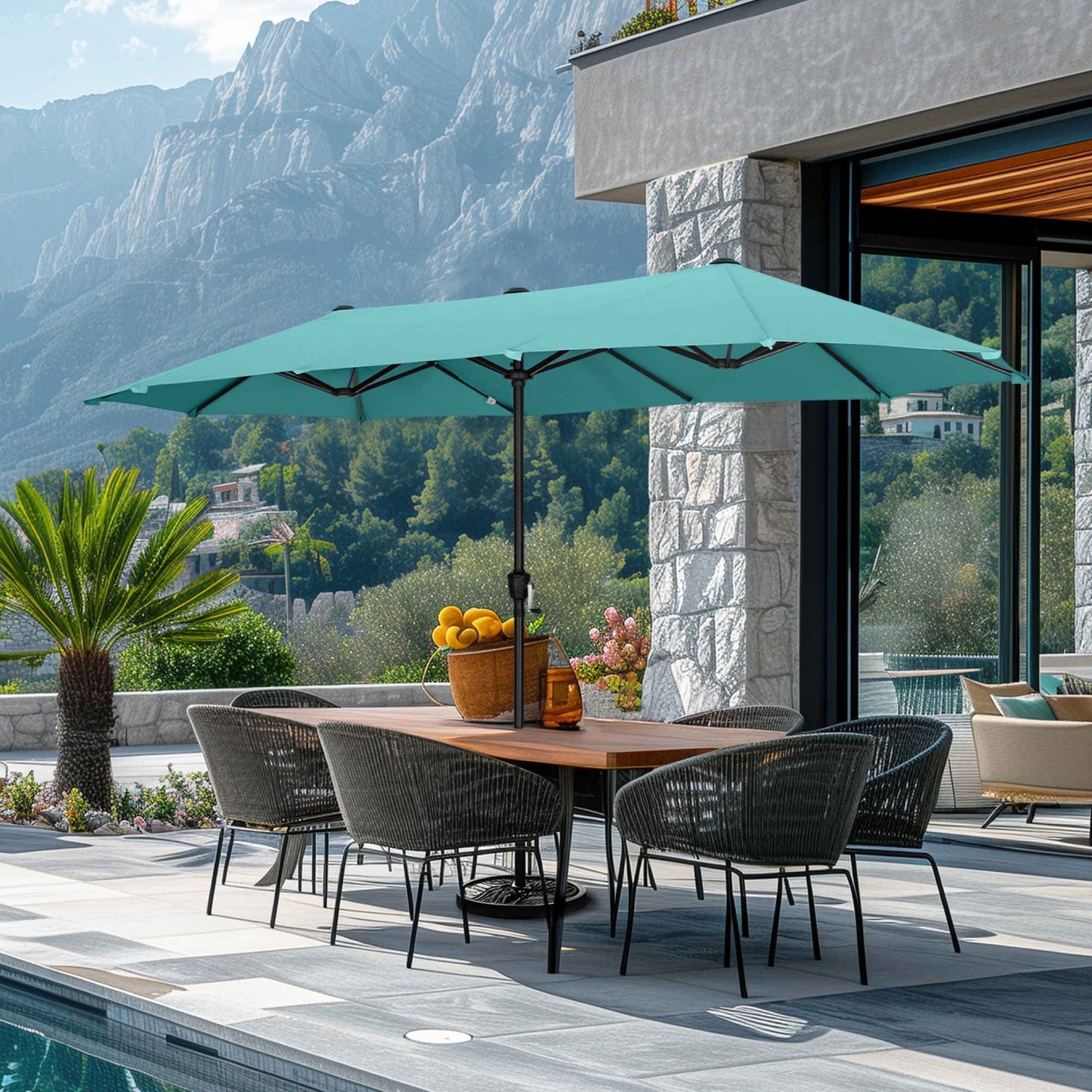 Summit Living 13 ft Large Patio Umbrella Double-Sided Rectangular Outdoor Market Table Umbrella for Outside – Beige