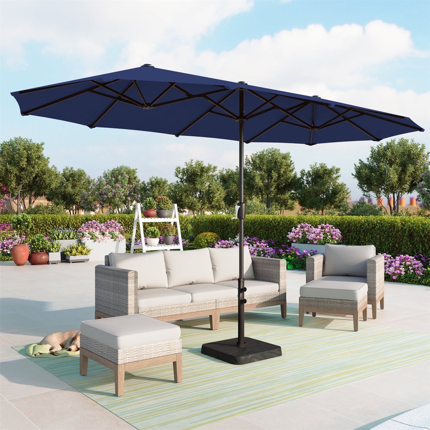 Summit Living 13 ft Large Patio Umbrella Double-Sided Rectangular Outdoor Market Table Umbrella for Outside – Beige
