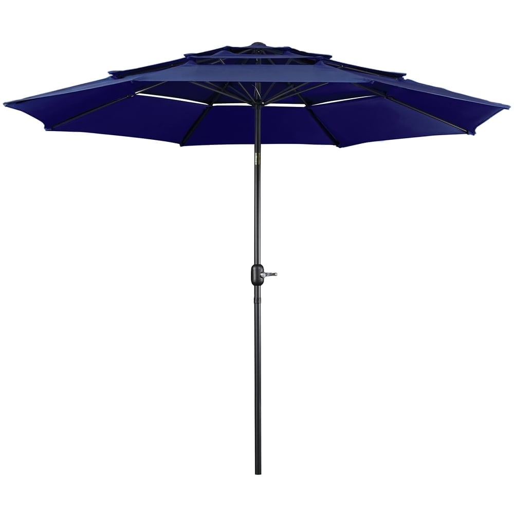Topeakmart 10ft 3 Tier Patio Umbrella Outdoor Vented Table Umbrella with 8 Sturdy Ribs, Tan