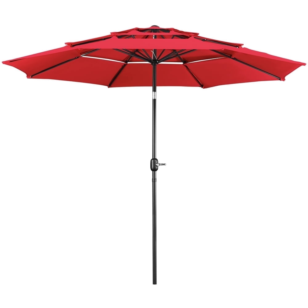 Topeakmart 10ft 3 Tier Patio Umbrella Outdoor Vented Table Umbrella with 8 Sturdy Ribs, Tan