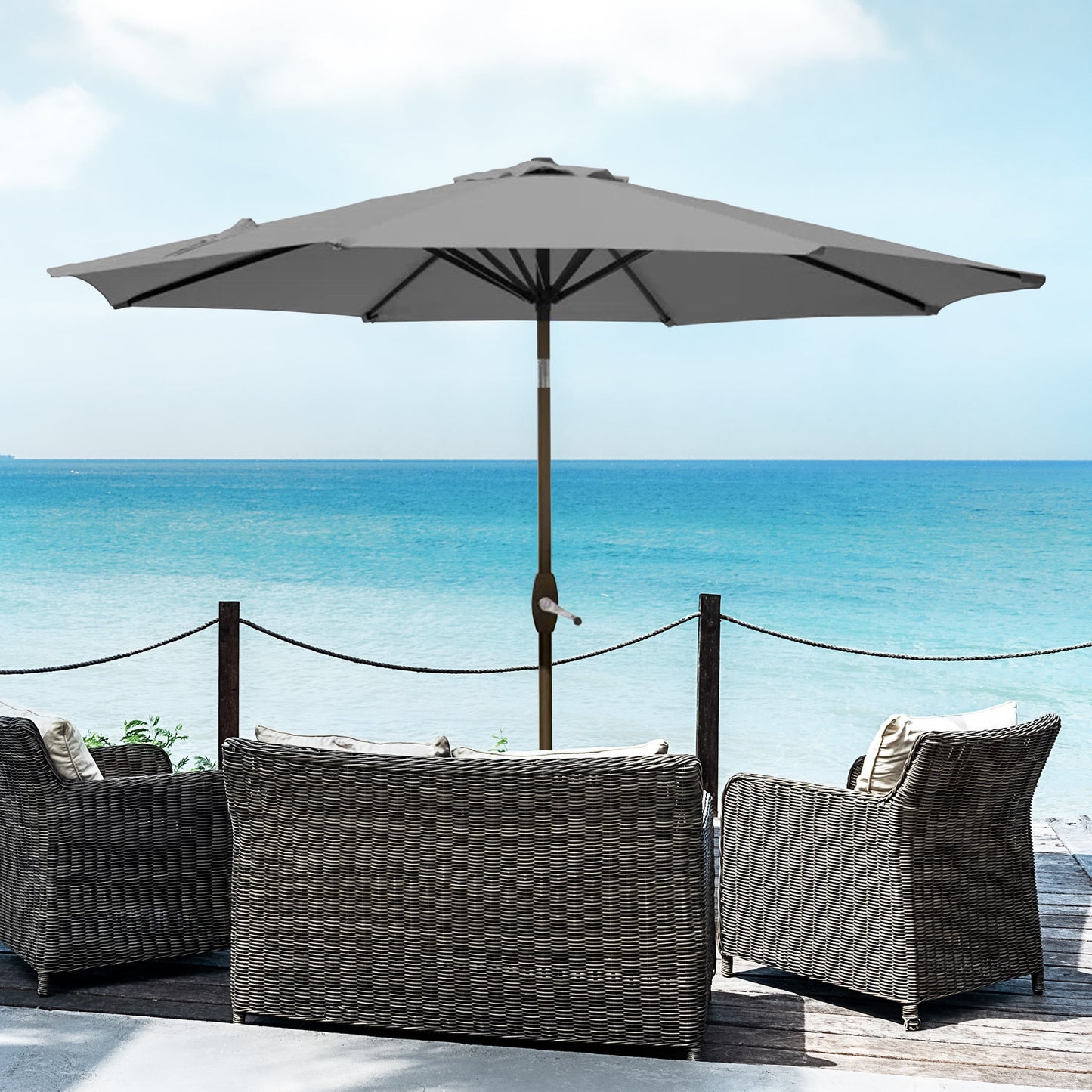 WestinTrends Paolo 9 Ft Outdoor Umbrella, Patio Shade Market Table Umbrella with Push Button Tilt and Easy Open Crank, Beige