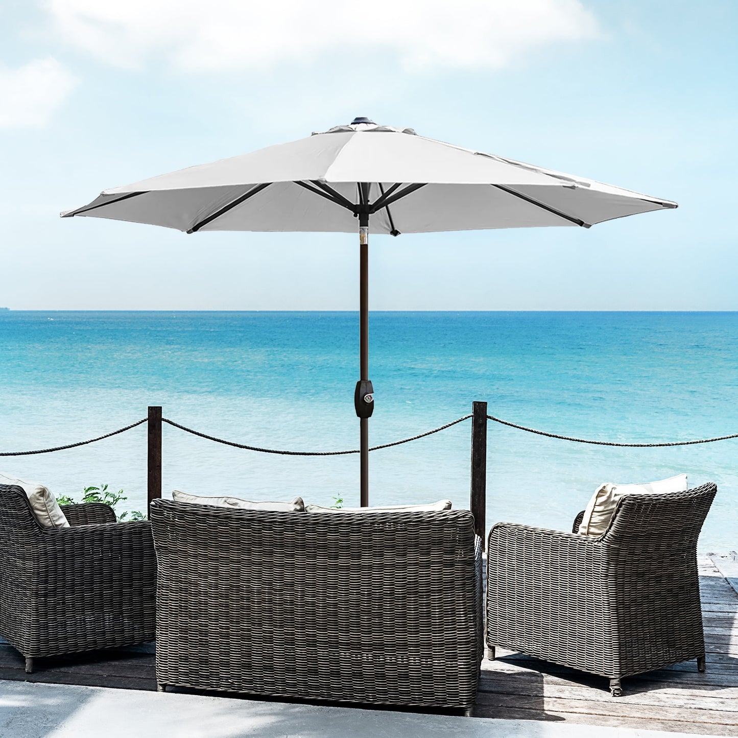 WestinTrends Paolo 9 Ft Outdoor Umbrella, Patio Shade Market Table Umbrella with Push Button Tilt and Easy Open Crank, Beige