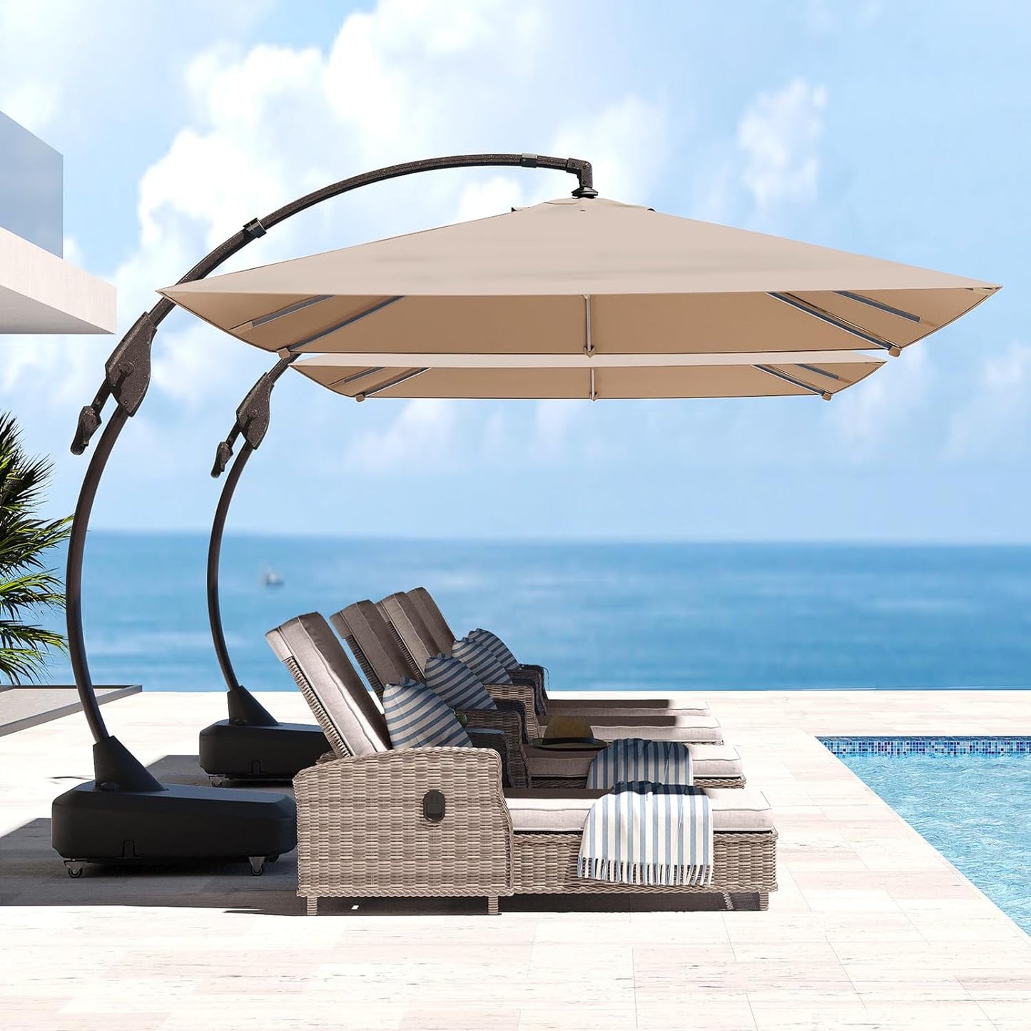 Grand Patio Patio Umbrellas 10x13 FT Rectangular Offset Umbrella, Large Patio Cantilever Umbrella with Base Aluminum Outdoor Umbrella for Garden Poolside, Champagne