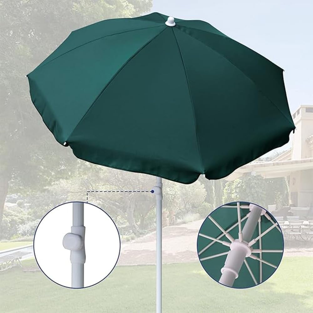 AMMSUN 6ft Green Round Outdoor Picnic Portable Market Patio Umbrella,Push Up & Tilt & Carry Bag