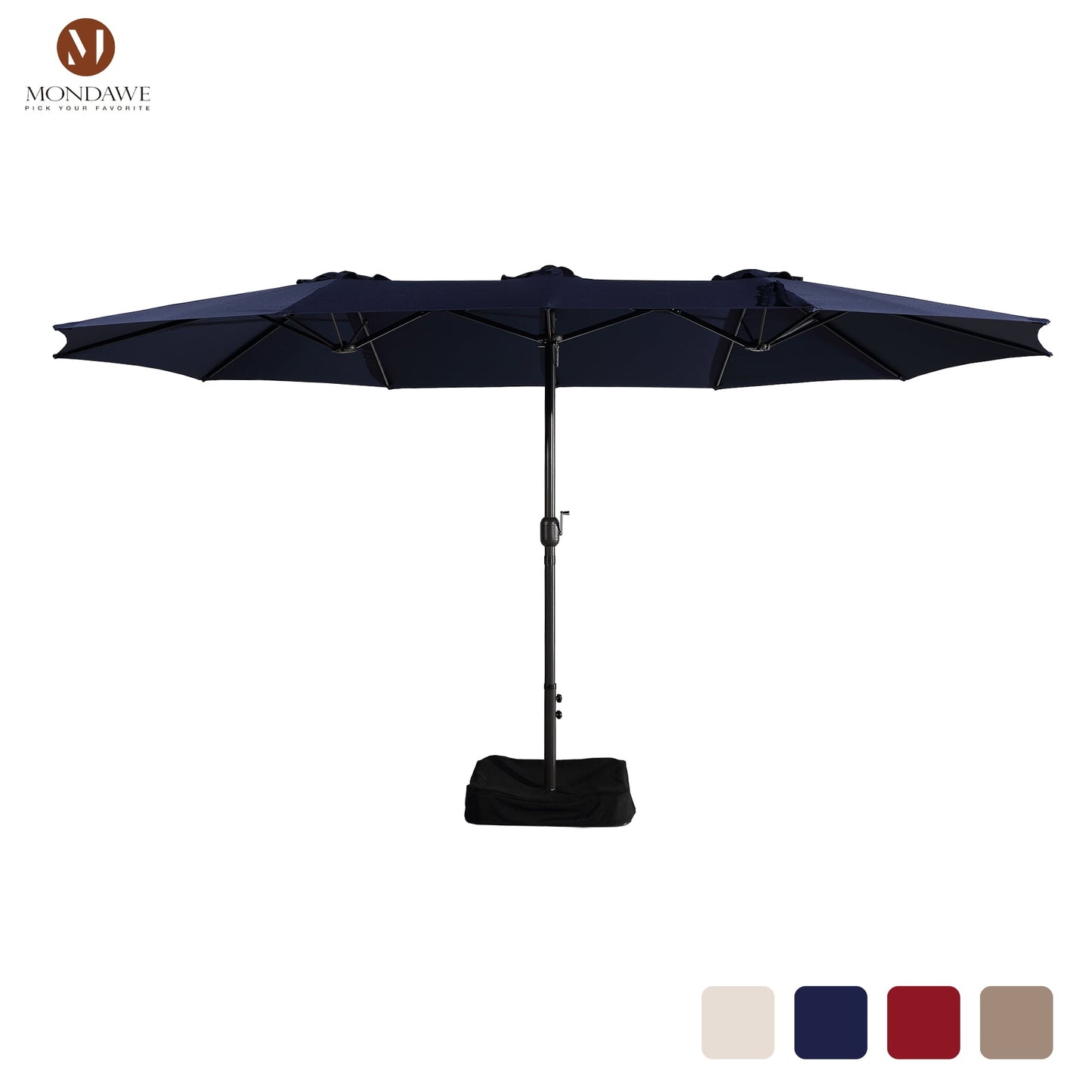 15ft Large Patio Umbrellas with Base Included, Outdoor Double-Sided Rectangle Market Umbrella with Crank Handle, for Pool Lawn Garden