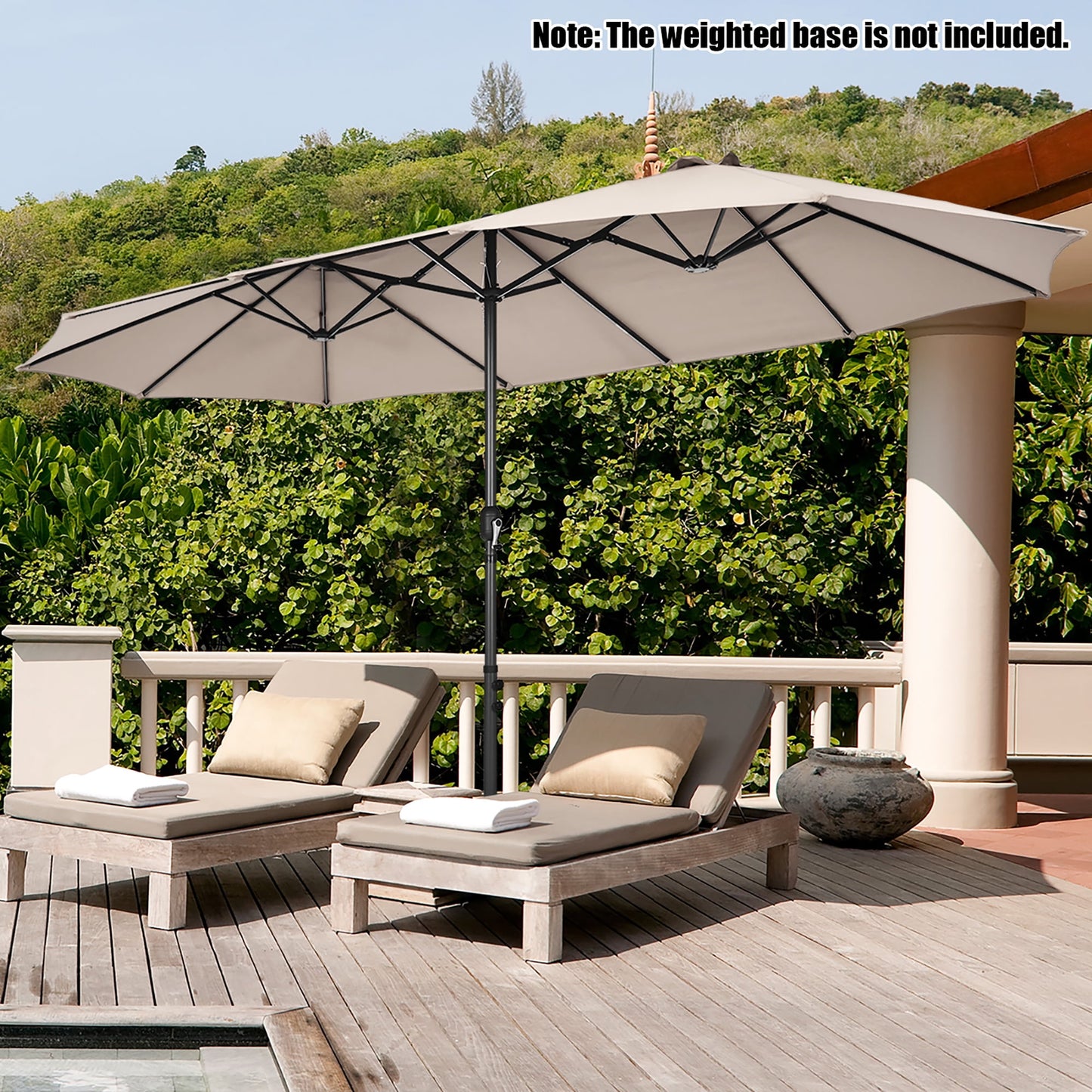 Costway 15ft Beige Patio Double-Sided Umbrella, Crank Lift