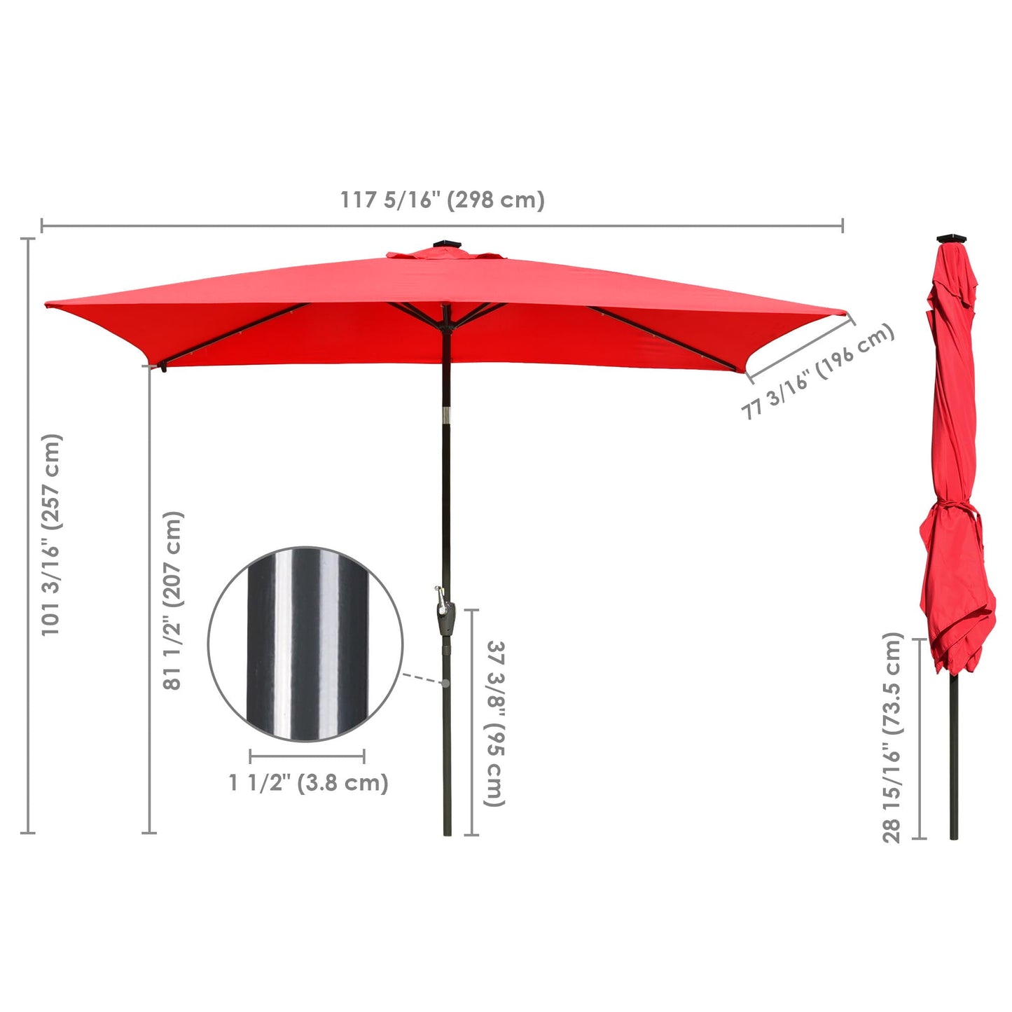 Yescom 10x6.5FT Rectangle Outdoor Solar LED Patio Umbrella with Crank Tilt for Table Market Yard Deck Pool Party Red