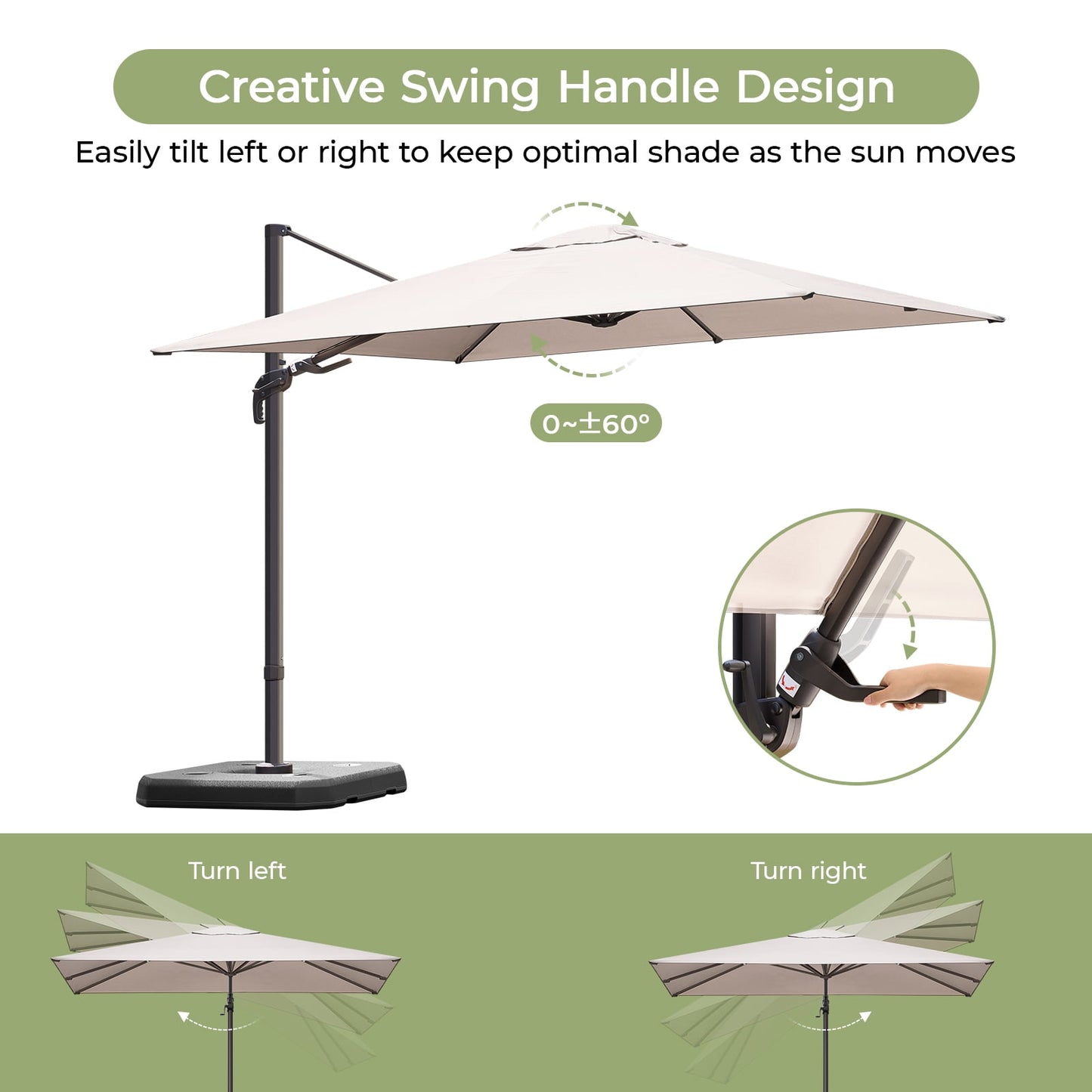 Vitarpatio 10x10ft Outdoor Patio Umbrella, Large Square Cantilever Umbrella Aluminum Offset Umbrella with Swivel Handle Tilt, 360 Degree Rotation and Crank, Champagne
