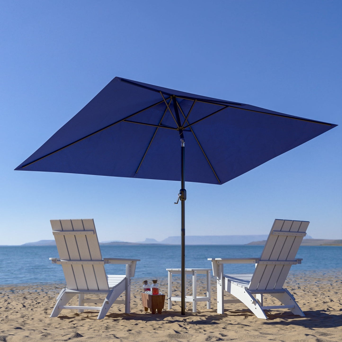 Garpans 10ft Patio Umbrella Outdoor Table Market Umbrella with Push Button Tilt and Crank Handle,Sun Shelter UV Protection Rectangular Beach Umbrellas,Navy Blue