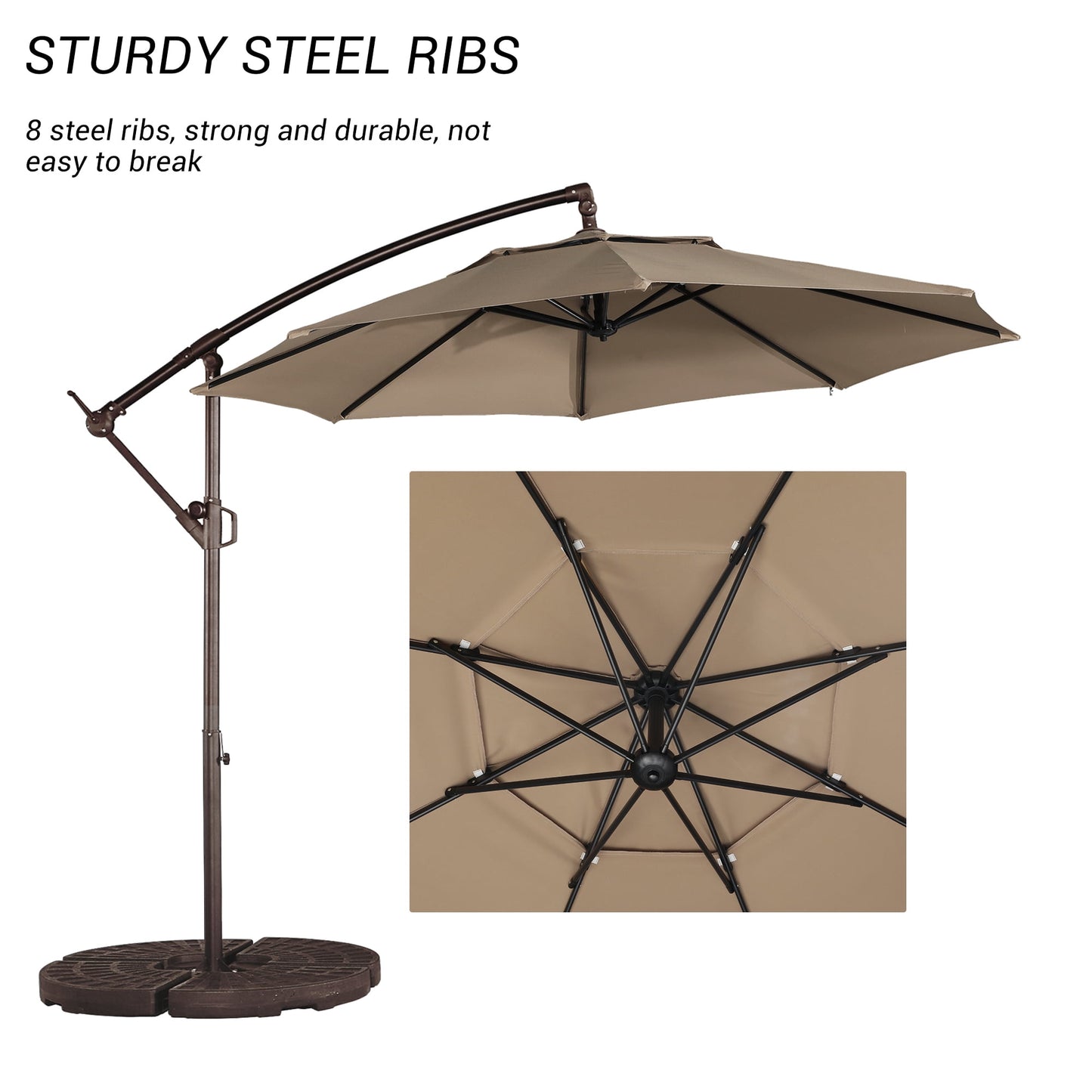 10ft Heavy Duty Patio Hanging Offset Cantilever Patio Umbrella with Crank & Cross Base