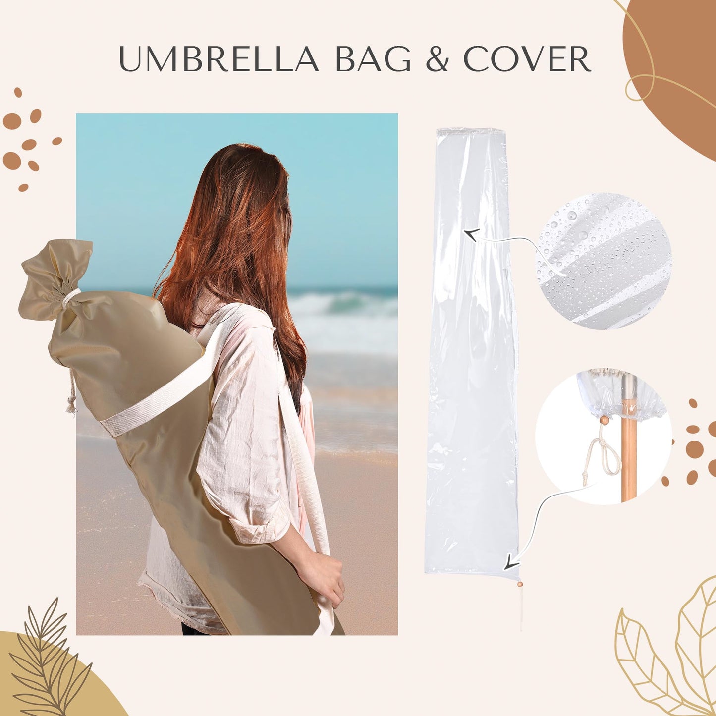 LAGarden BOHO 9' Fringe Patio Umbrella with Tassels UPF50+ Boho Style 5-Year-Non-Fading for Outdoor Yard Market Mocha Meander