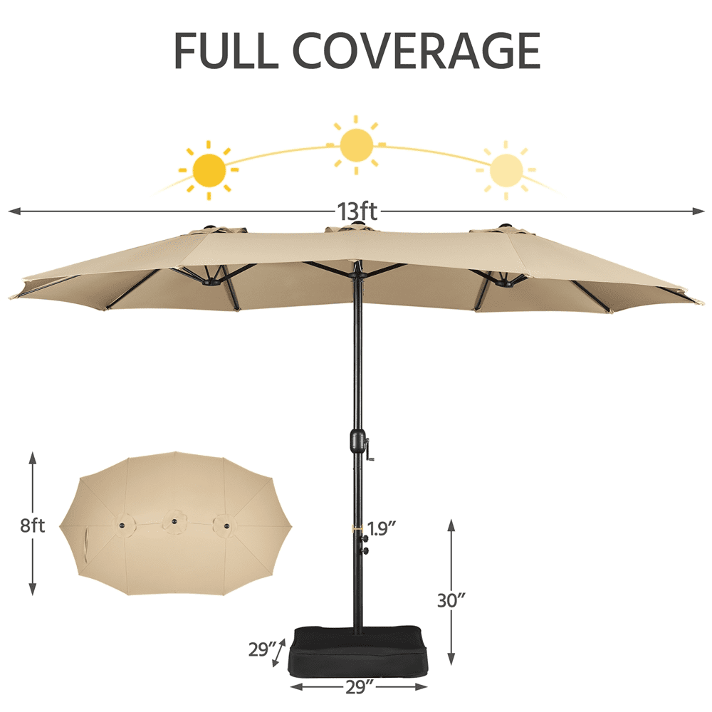 Renwick 13 Ft Outdoor Patio Parasol Umbrella with Base Stand, Tan