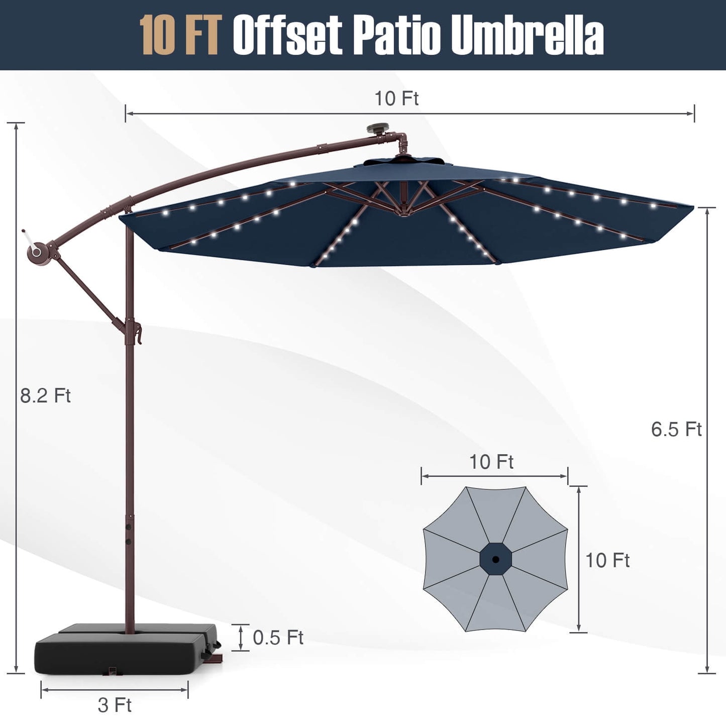 Costway 98.40" Navy Cantilever Patio Umbrella, Base-Included