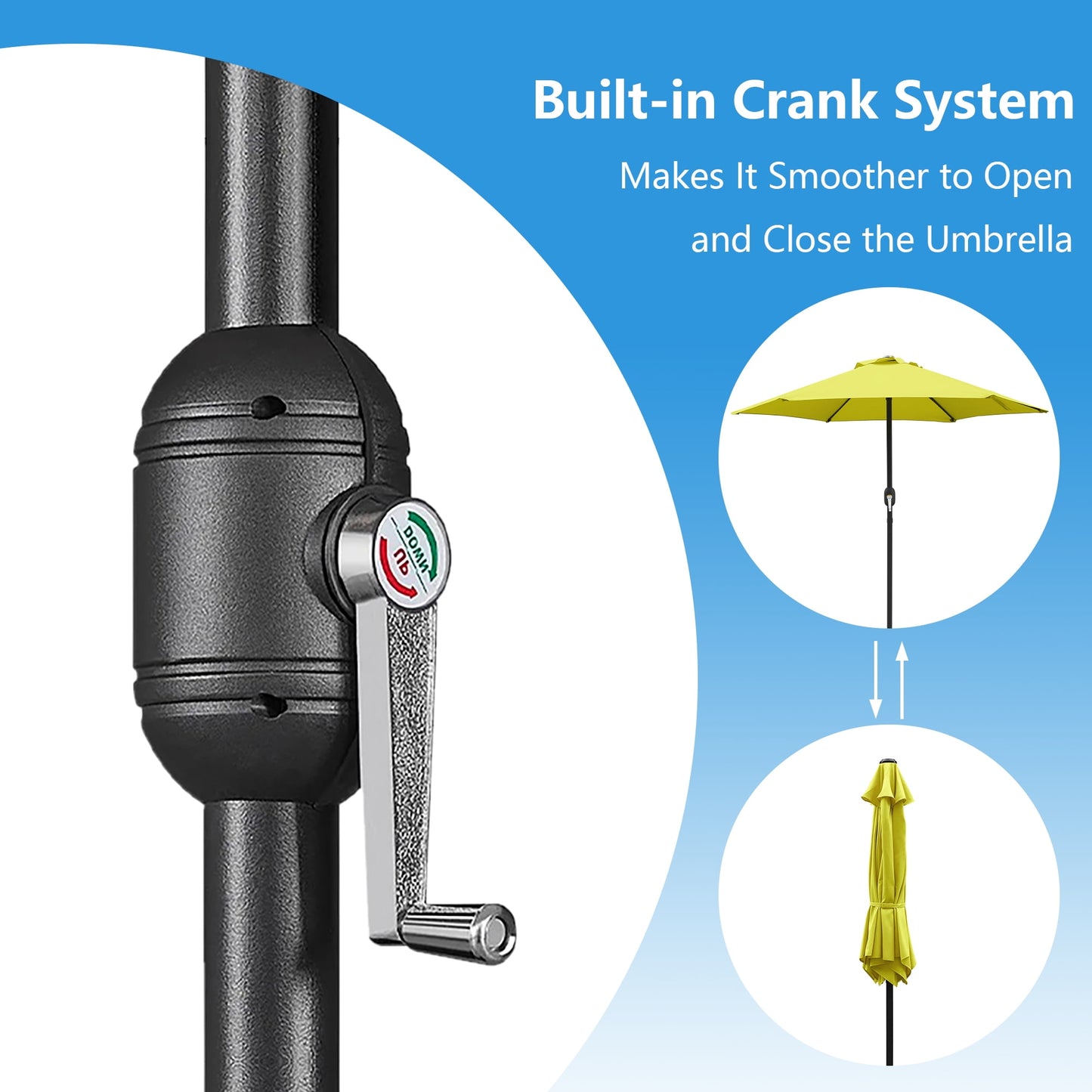 Maypex 7.5ft Patio Umbrella with Crank Handle Outdoor Market Umbrella with 6 Ribs for Garden Deck Backyard Pool, Yellow