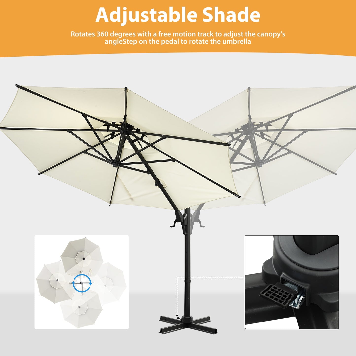 Ainfox 10ft Double Top Heavy-Duty Patio Cantilever Umbrella with Cross Base,5-Year-Non-Fading Outdoor Large Offset Hanging Aluminum Rotation Sun Shade Umbrella with 360°Rotation Adjustable,Beige