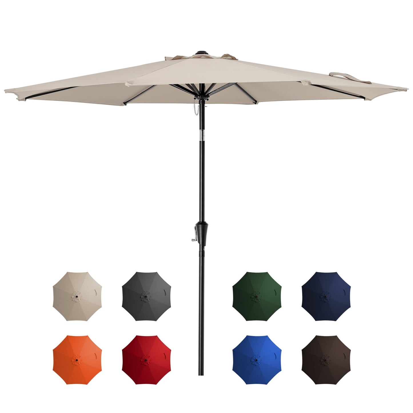 JUSTLET 9FT Outdoor Market Patio Umbrella with 8 Reinforced Steel Ribs, Crank Lift, Push Button Tilt, UV-Resistant, Windproof & Waterproof – Beige