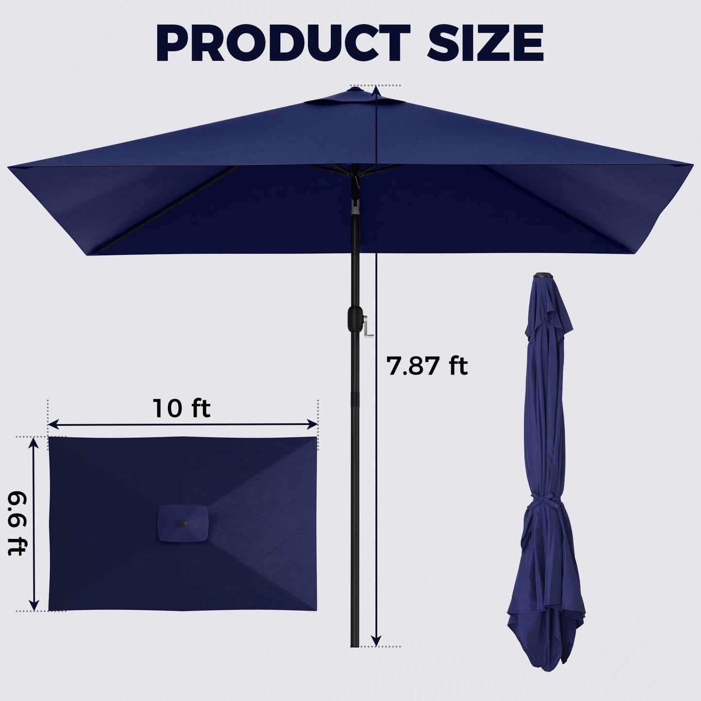Garpans 10ft Patio Umbrella Outdoor Table Market Umbrella with Push Button Tilt and Crank Handle,Sun Shelter UV Protection Rectangular Beach Umbrellas,Navy Blue