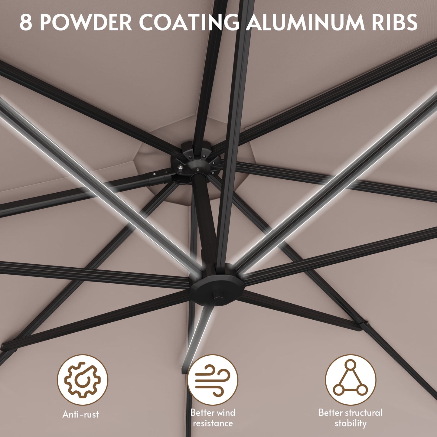 11FT Cantilever Patio Umbrella with Base Included, Large Cantilever umbrella with 360°Rotation, Heavy-Duty Offset Outdoor Umbrella for Patio,Pool,Garden and Backyard (Champagne)