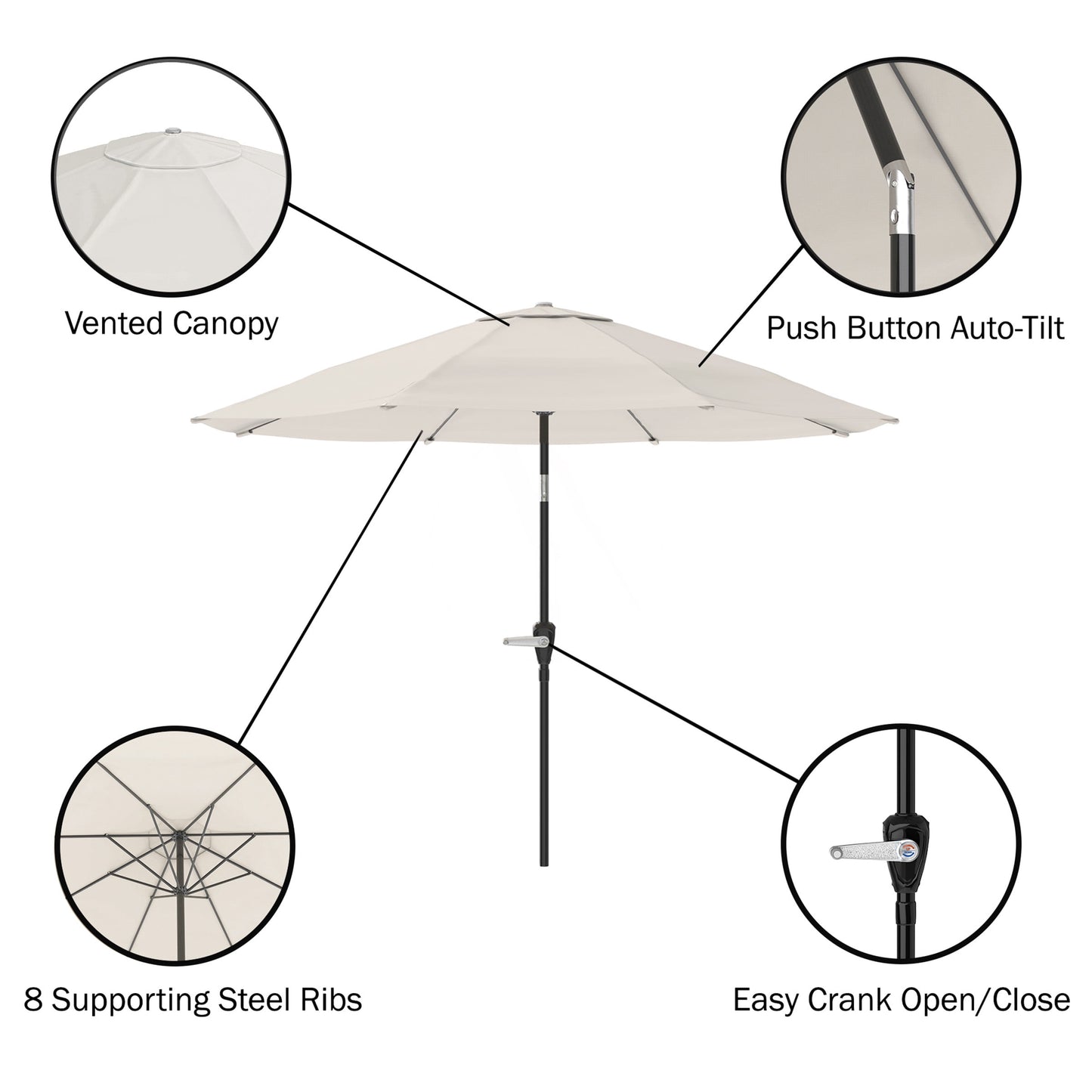 Pure Garden 10FT Patio Umbrella with Auto Tilt and Vented Canopy (Tan)
