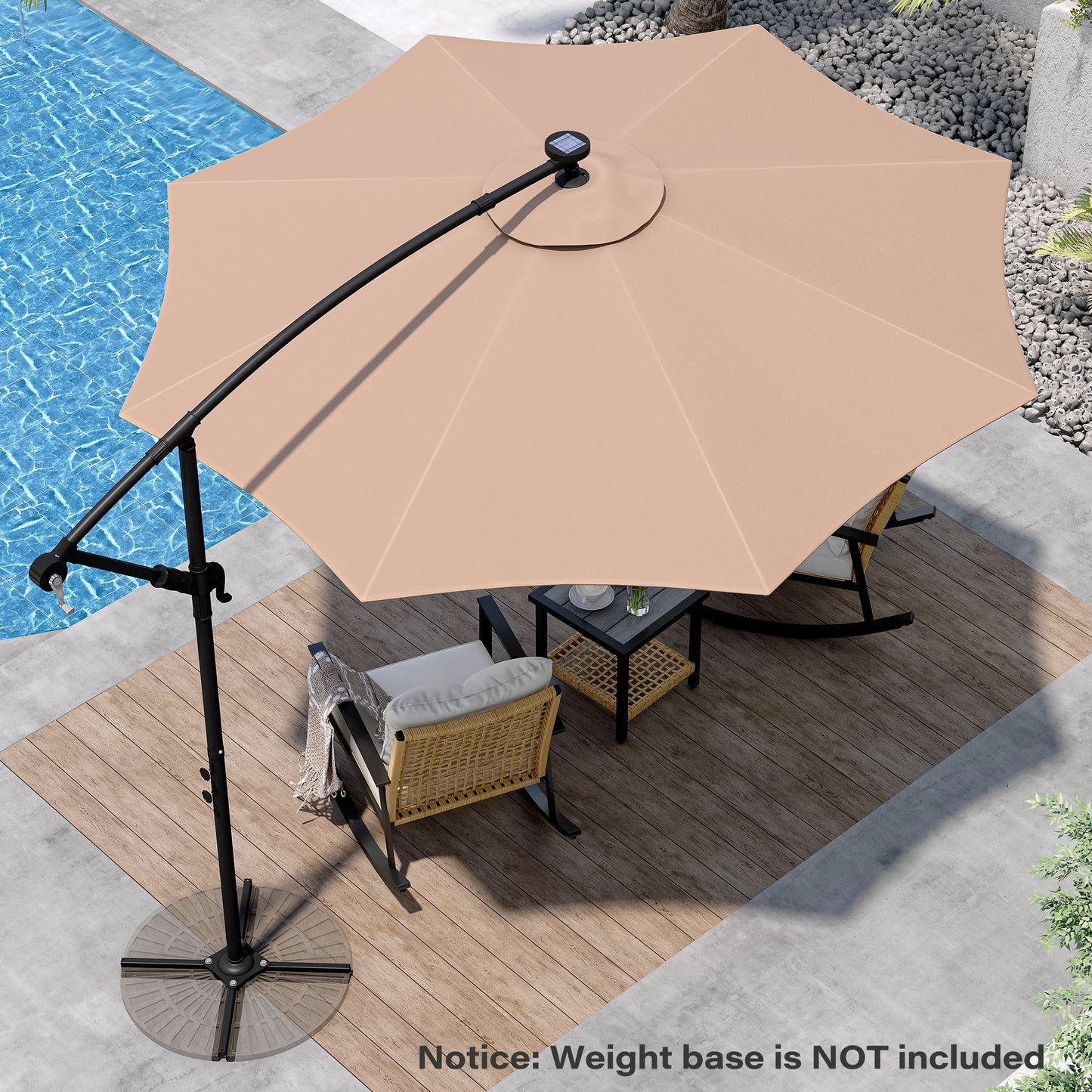 LAUSAINT HOME 10 ft Cantilever Patio Umbrella, Round Outdoor Beige Umbrella with LED Lights