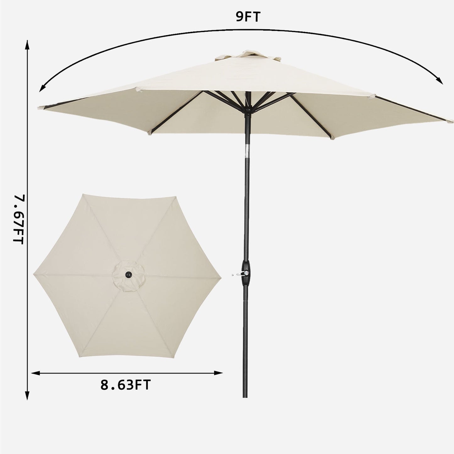 Autlaycil 9Ft Outdoor Umbrella with Tilt, Crank and Sturdy Ribs for Lawn, Garden, Backyard and Pool, White