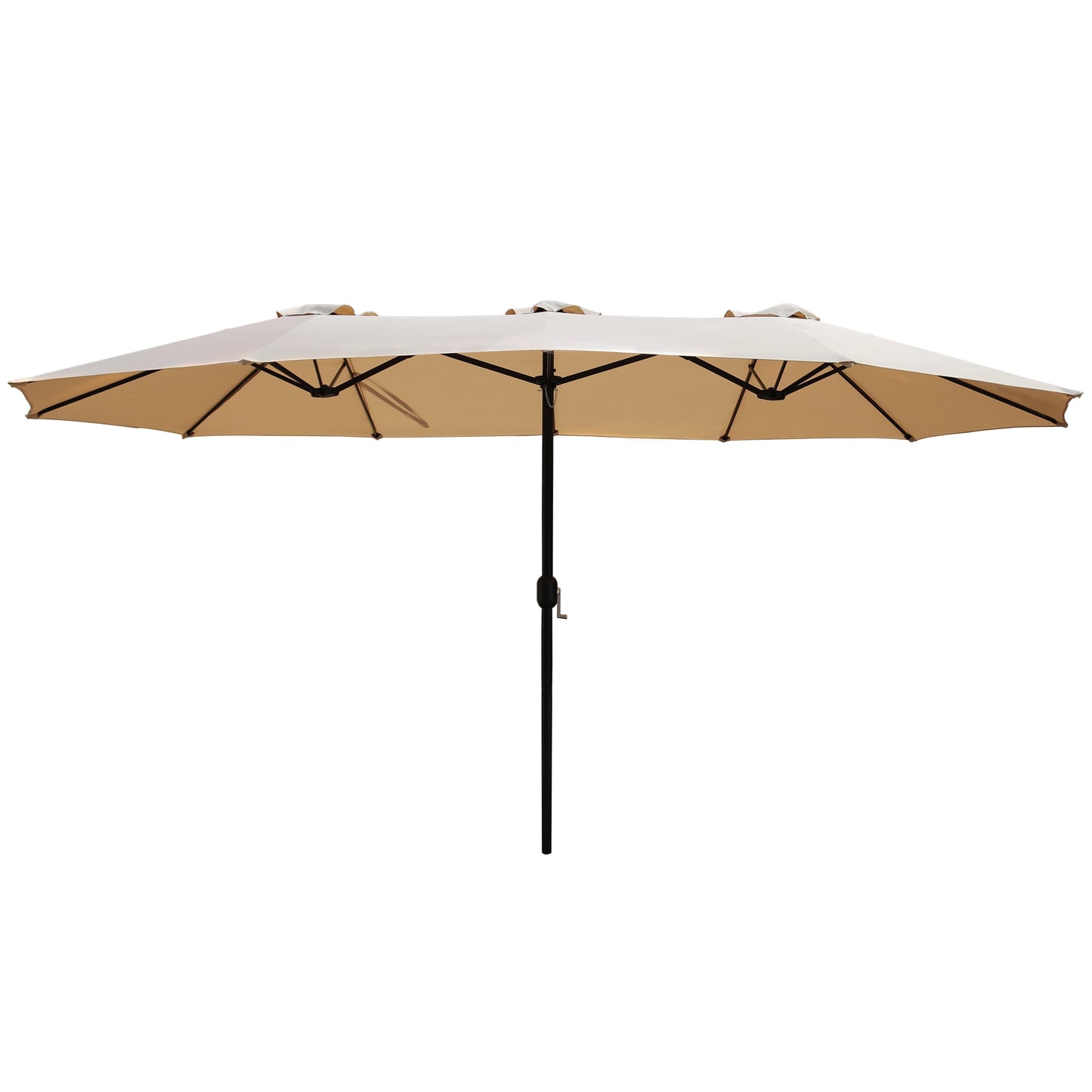 Abble 15x9 ft. Large Double Sided Rectangular Patio Market Umbrella with Crank Lift - Heavy Duty Steel Sun Shade for Pool, Deck, Backyard, Tan