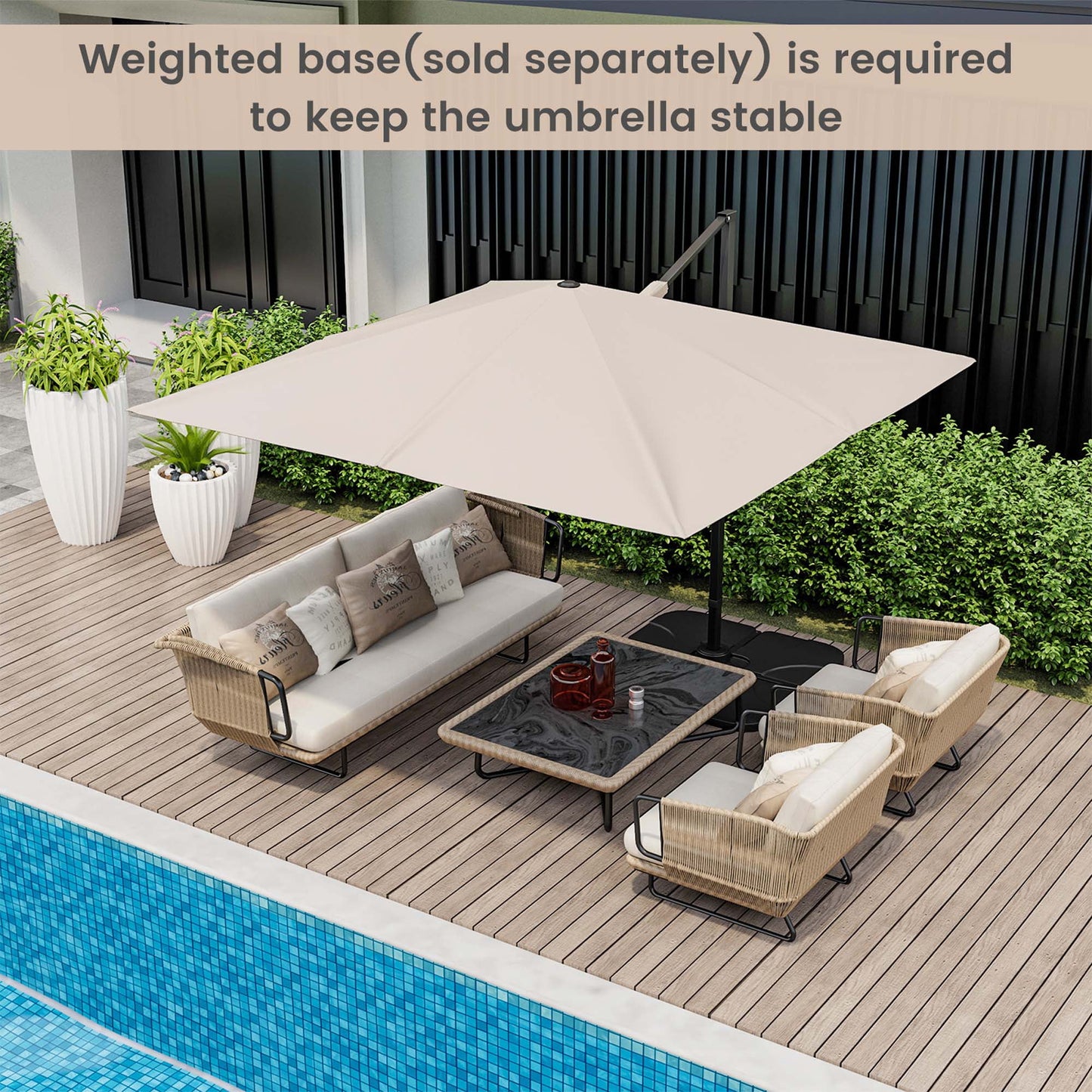 Costway 9.5ft Beige Square Cantilever Offset Patio Umbrella, 360° Rotation