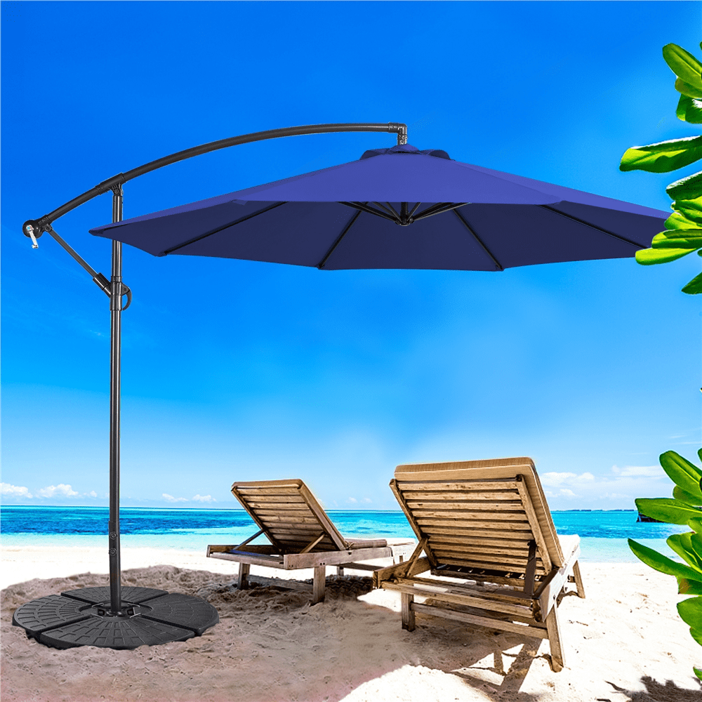 Renwick 10 Ft Patio Offset Umbrella with Crank and Base Stand, Navy Blue