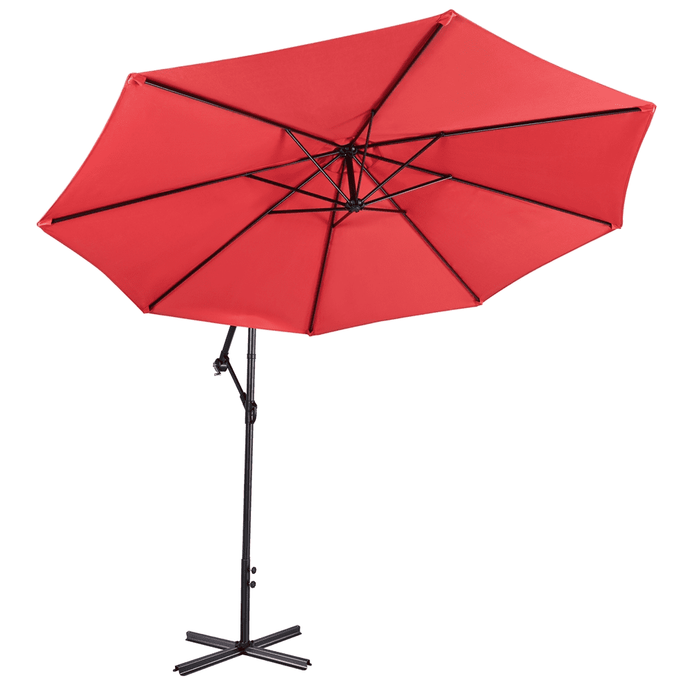 Renwick 10 Ft Patio Offset Umbrella with Crank and Base Stand, Red