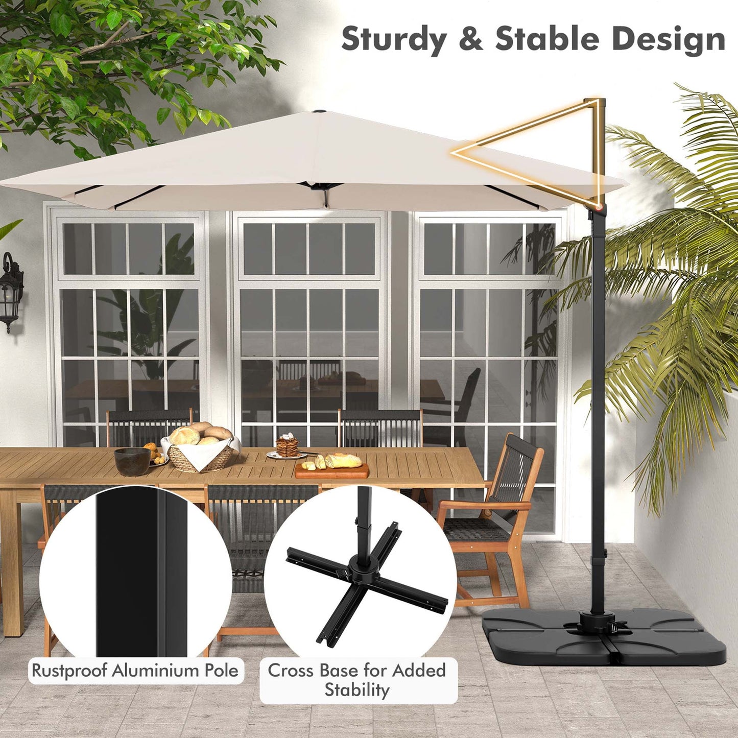 Costway 9.5ft Beige Square Cantilever Offset Patio Umbrella, 360° Rotation