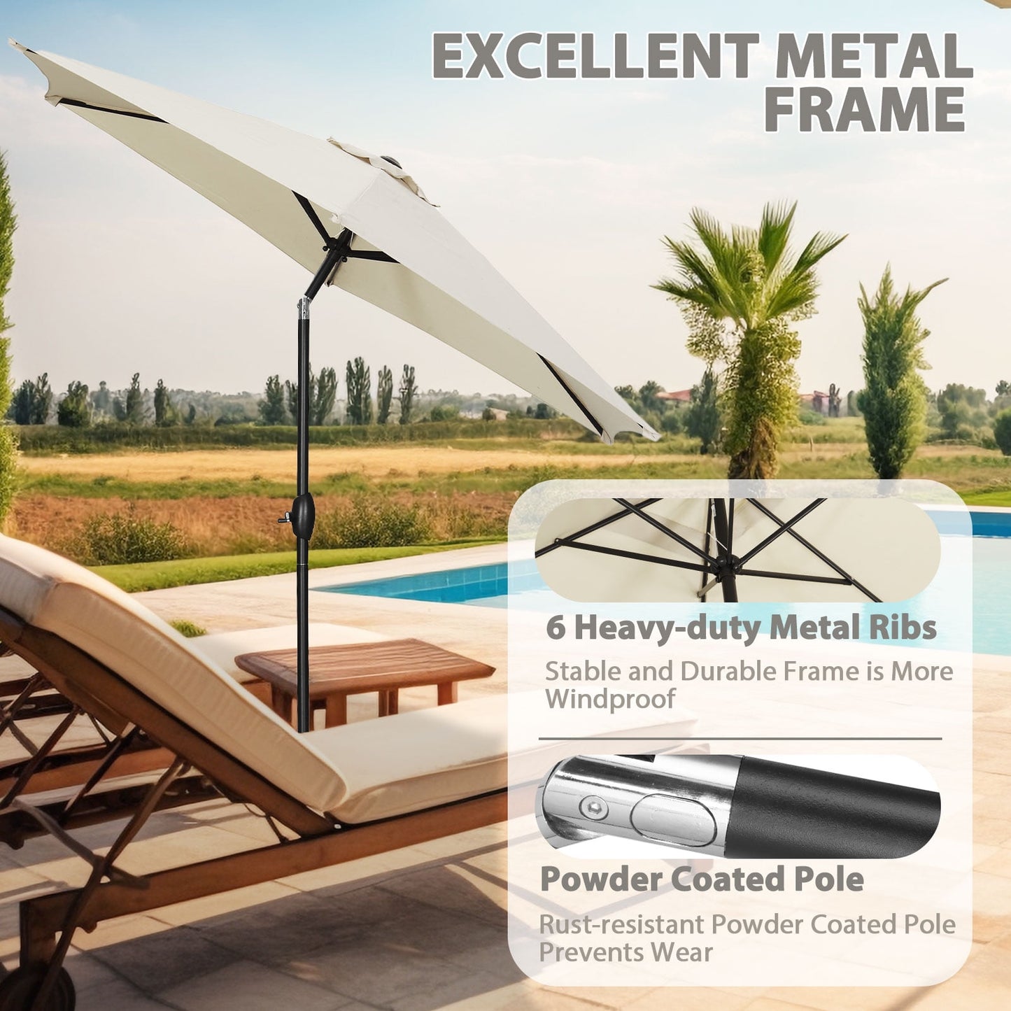 Autlaycil 9Ft Outdoor Umbrella with Tilt, Crank and Sturdy Ribs for Lawn, Garden, Backyard and Pool, White