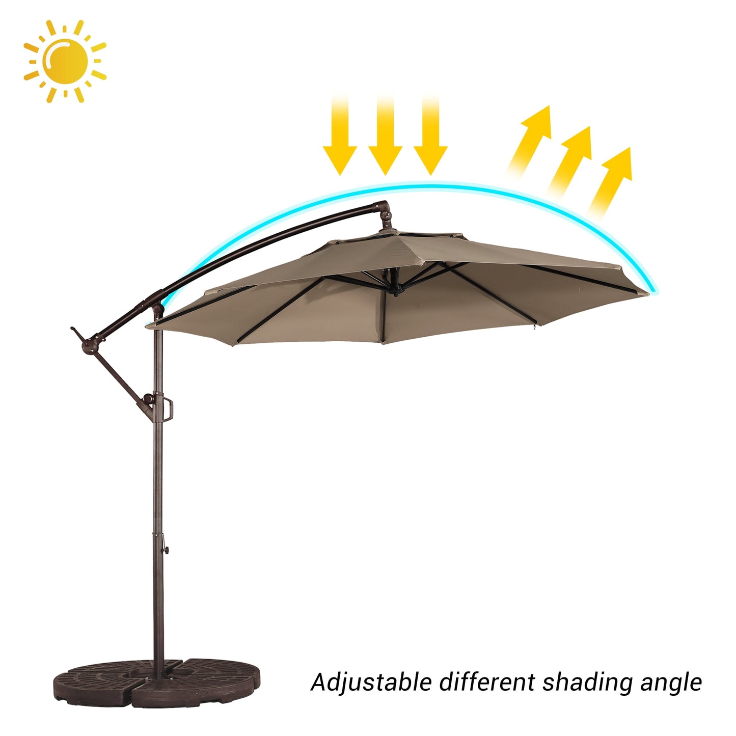 10ft Heavy Duty Patio Hanging Offset Cantilever Patio Umbrella with Crank & Cross Base
