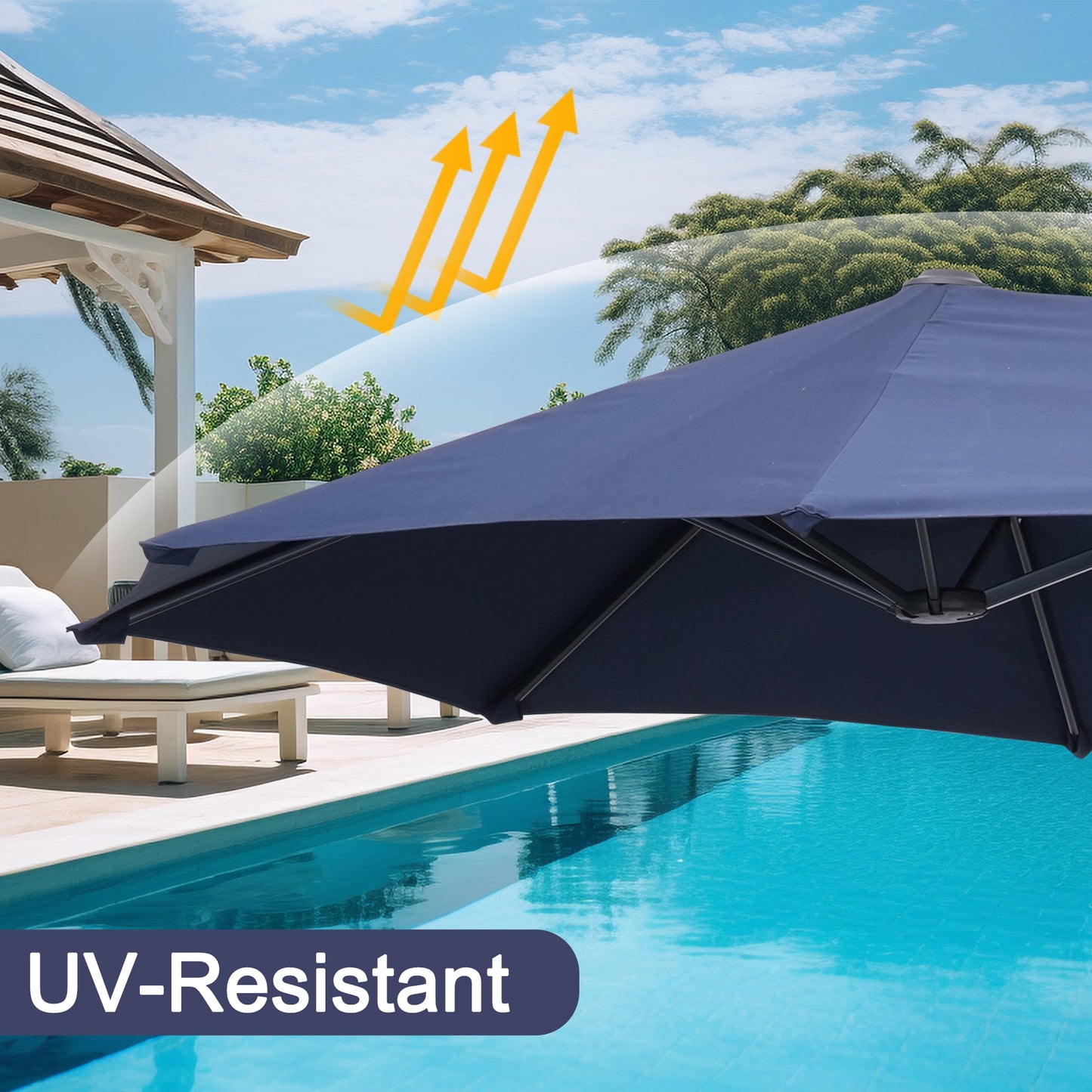 Autlaycil 13 ft Rectangle Patio Umbrella with Crank, Outdoor Market Umbrella (Navy Blue)