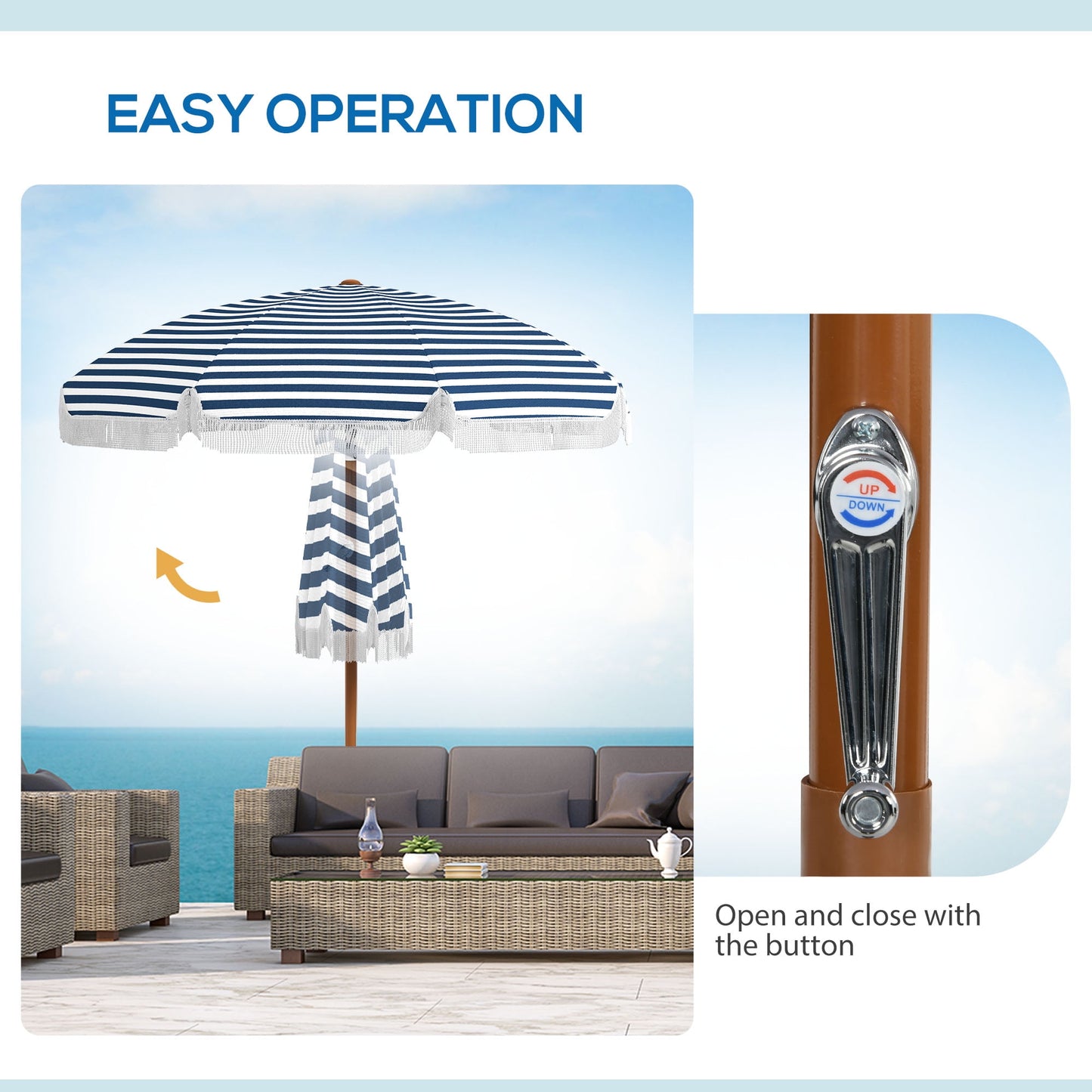 Outsunny Outdoor Patio Umbrella with Tilt, Vent, Fringed Ruffles, Flounce